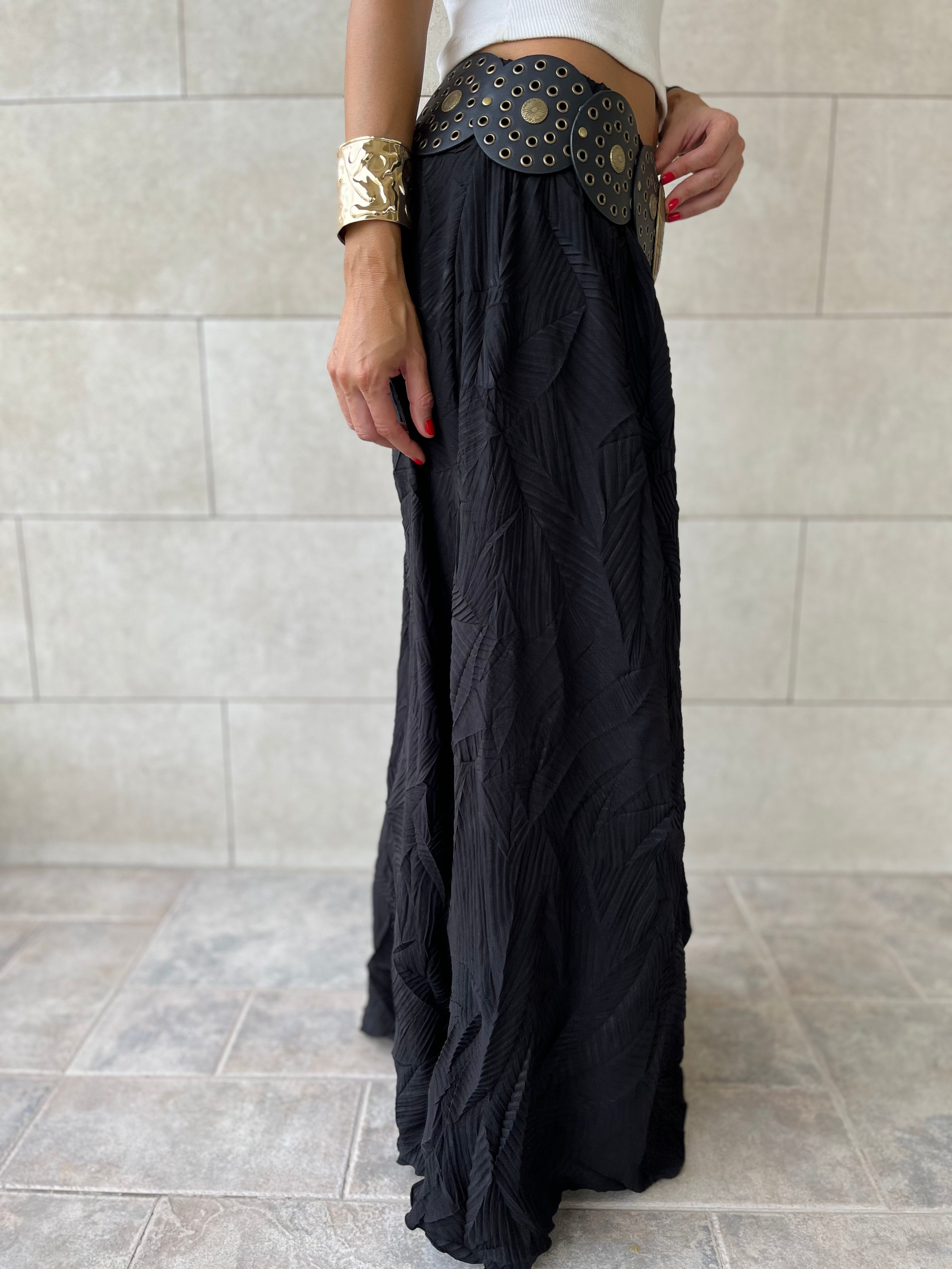 Black Crinkled Bohemian Skirt