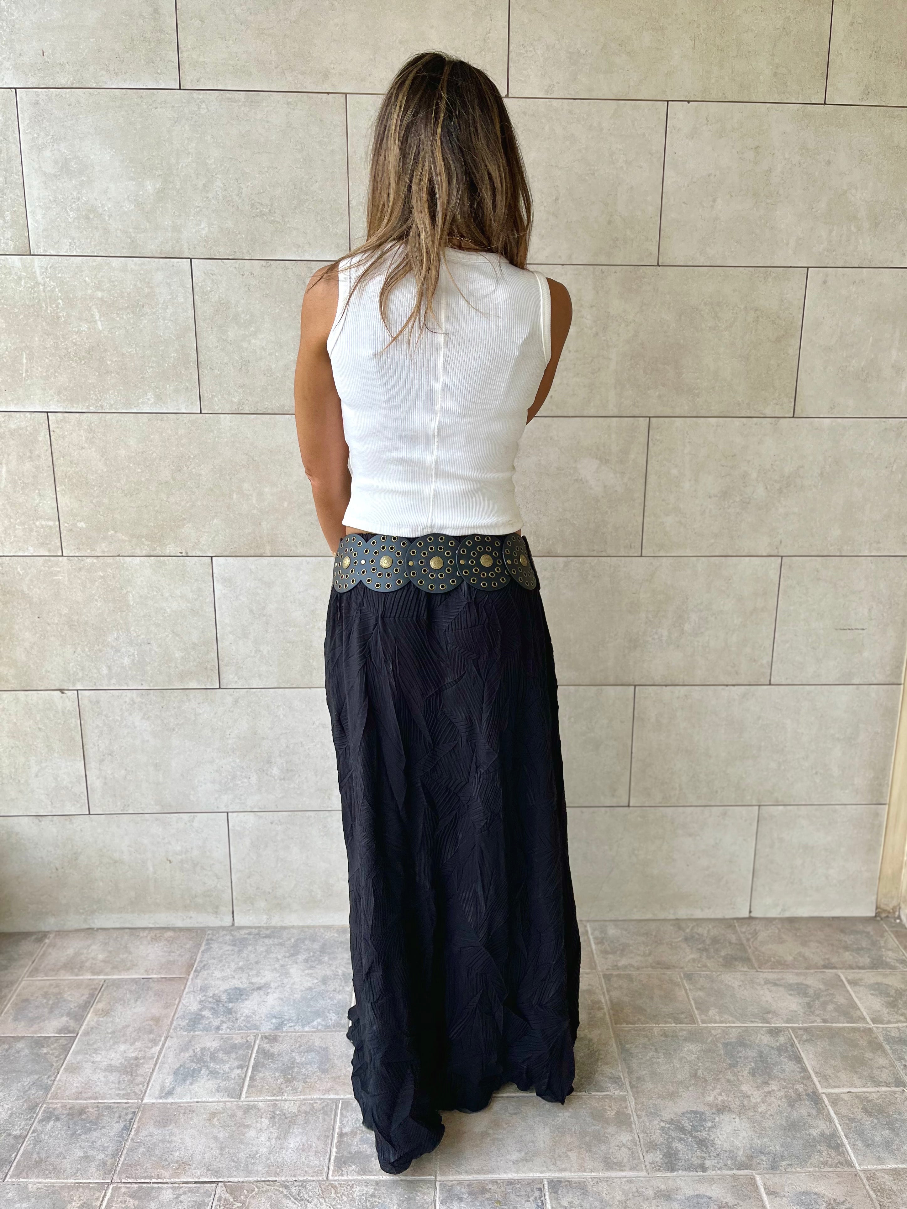 Black Crinkled Bohemian Skirt