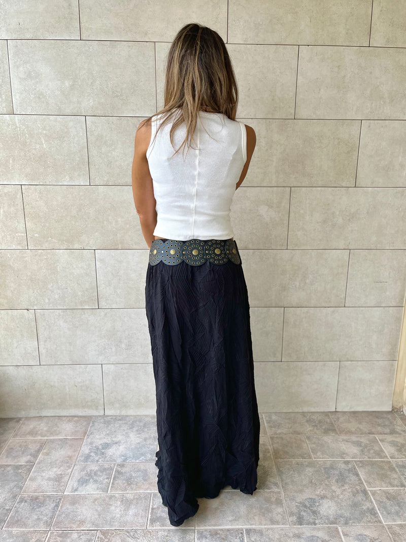 Black Crinkled Bohemian Skirt