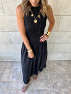 Black Crinkle Sleeveless  Dress