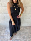 Black Crinkle Sleeveless  Dress