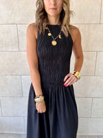 Black Crinkle Sleeveless  Dress