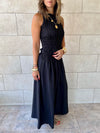 Black Crinkle Sleeveless  Dress