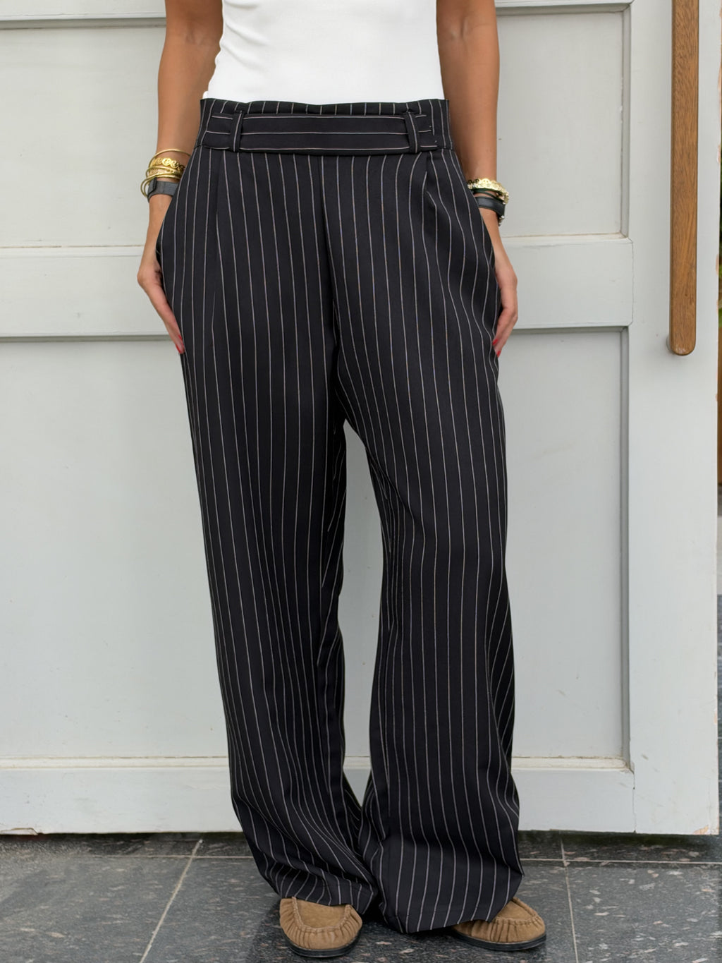 Black Striped Main Office Pants