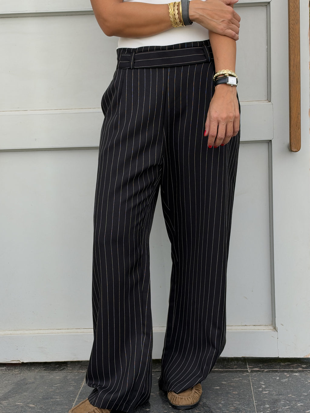 Black Striped Main Office Pants