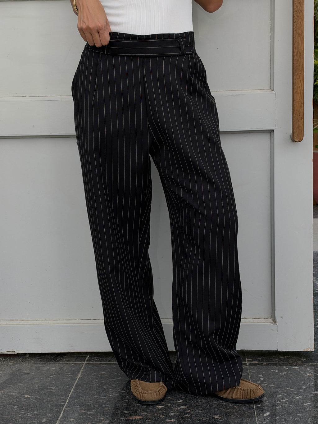 Black Striped Main Office Pants