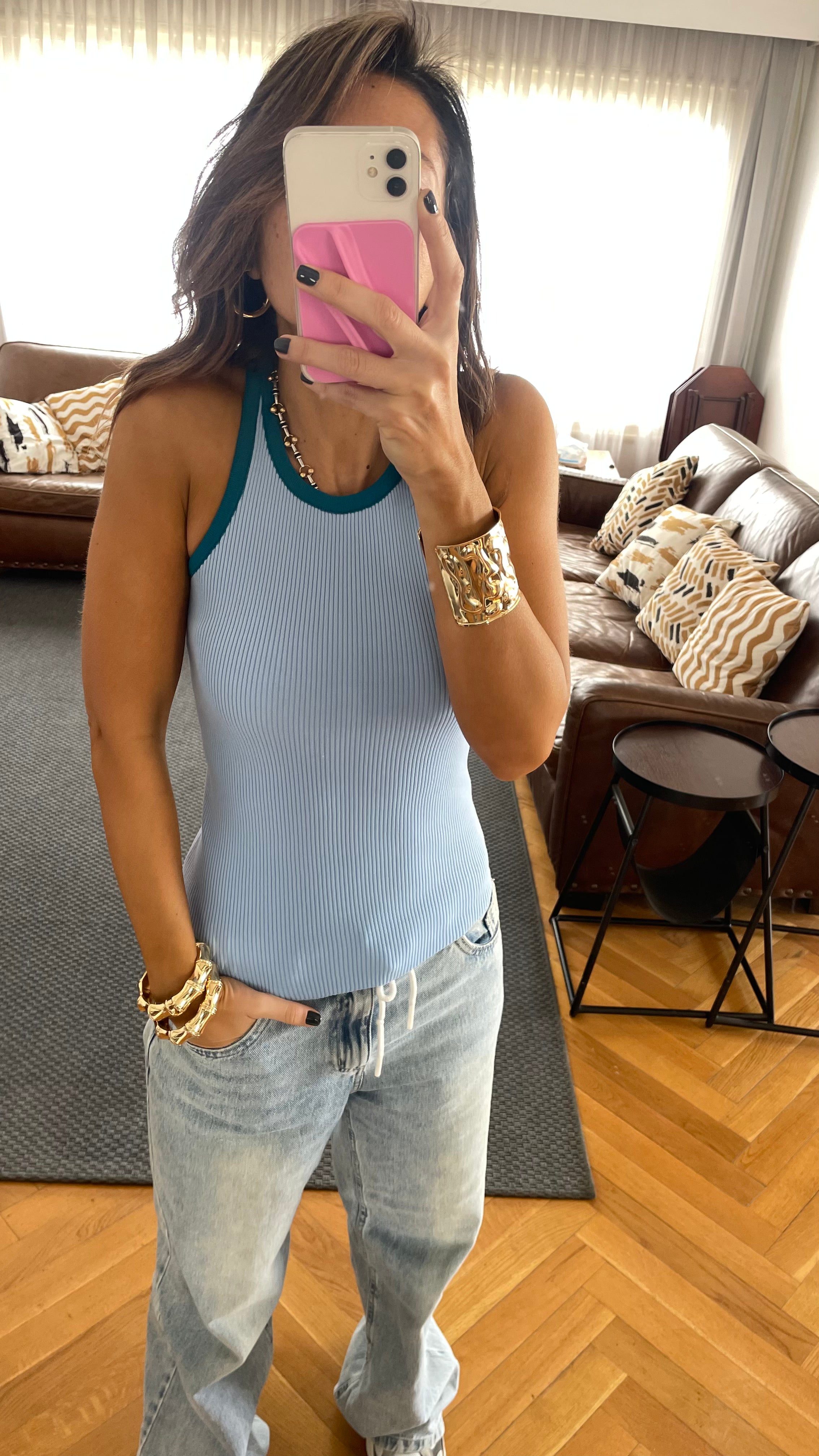 Baby Blue 101 interknit Colorblock Top