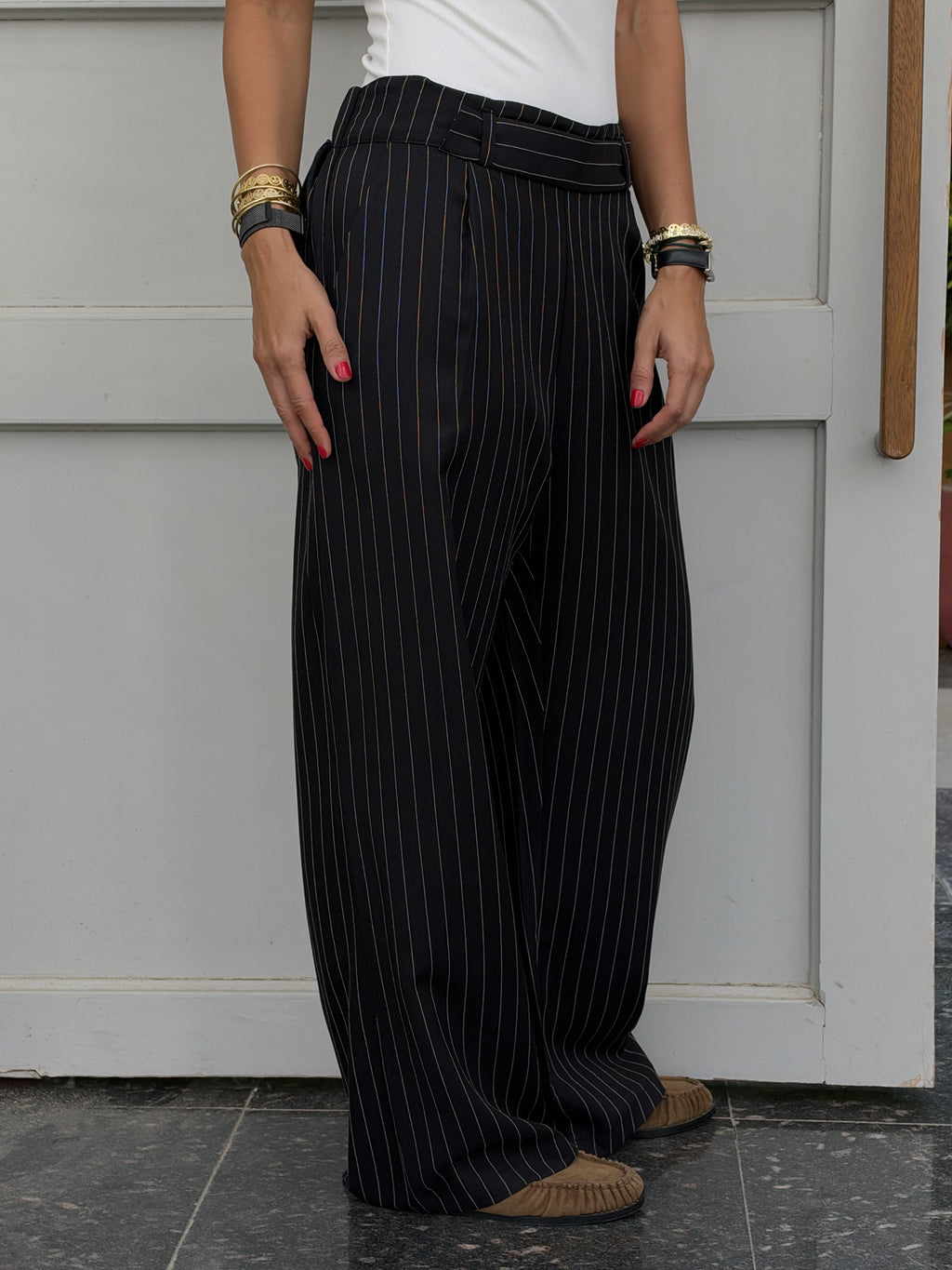 Black Striped Main Office Pants