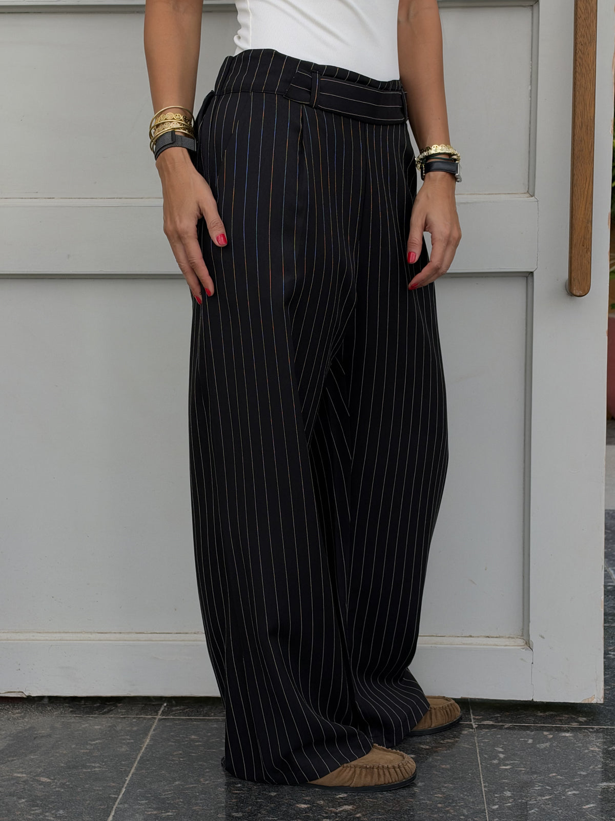 Black Striped Main Office Pants