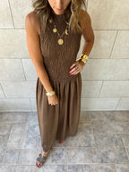 Rust Crinkle Sleeveless  Dress
