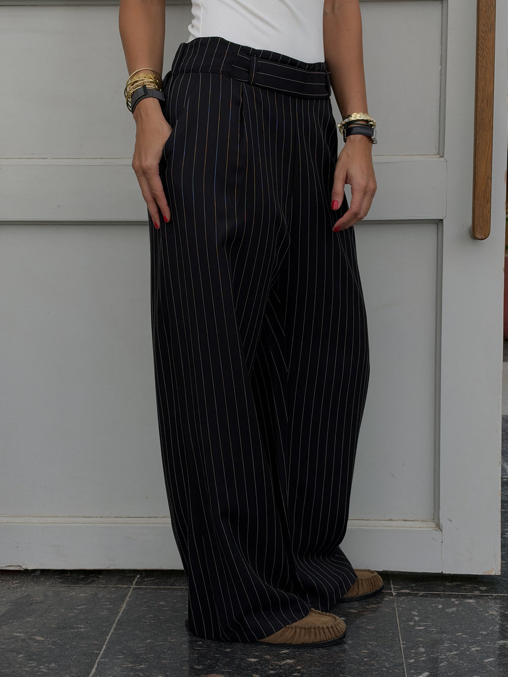 Black Striped Main Office Pants