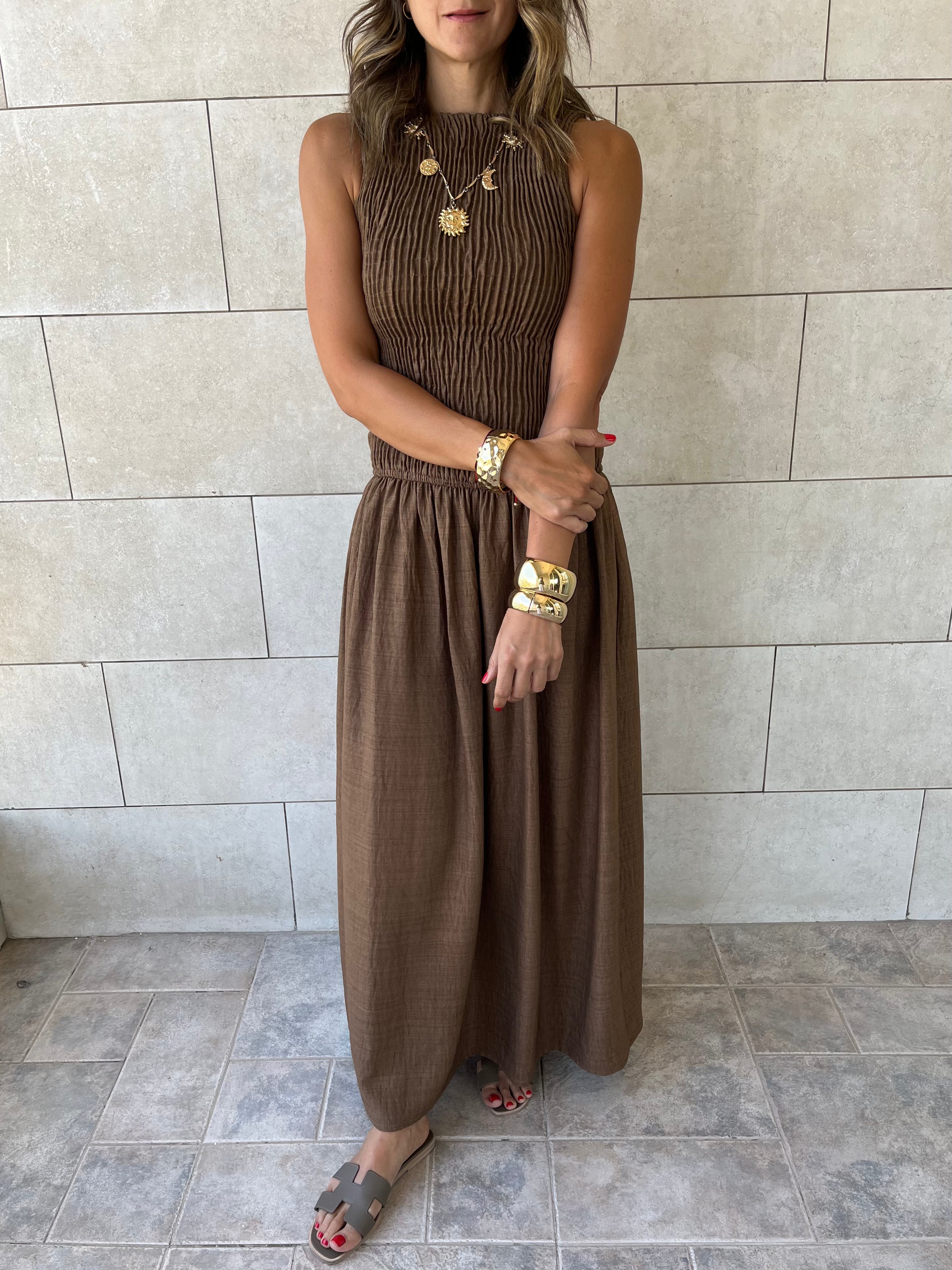Rust Crinkle Sleeveless  Dress
