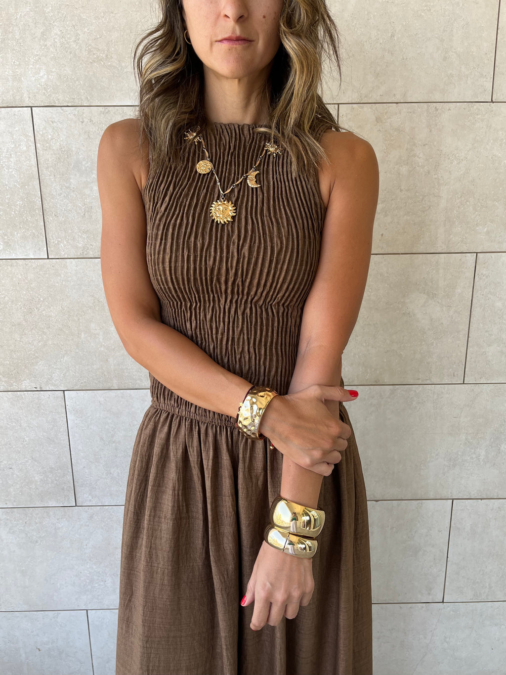 Rust Crinkle Sleeveless  Dress