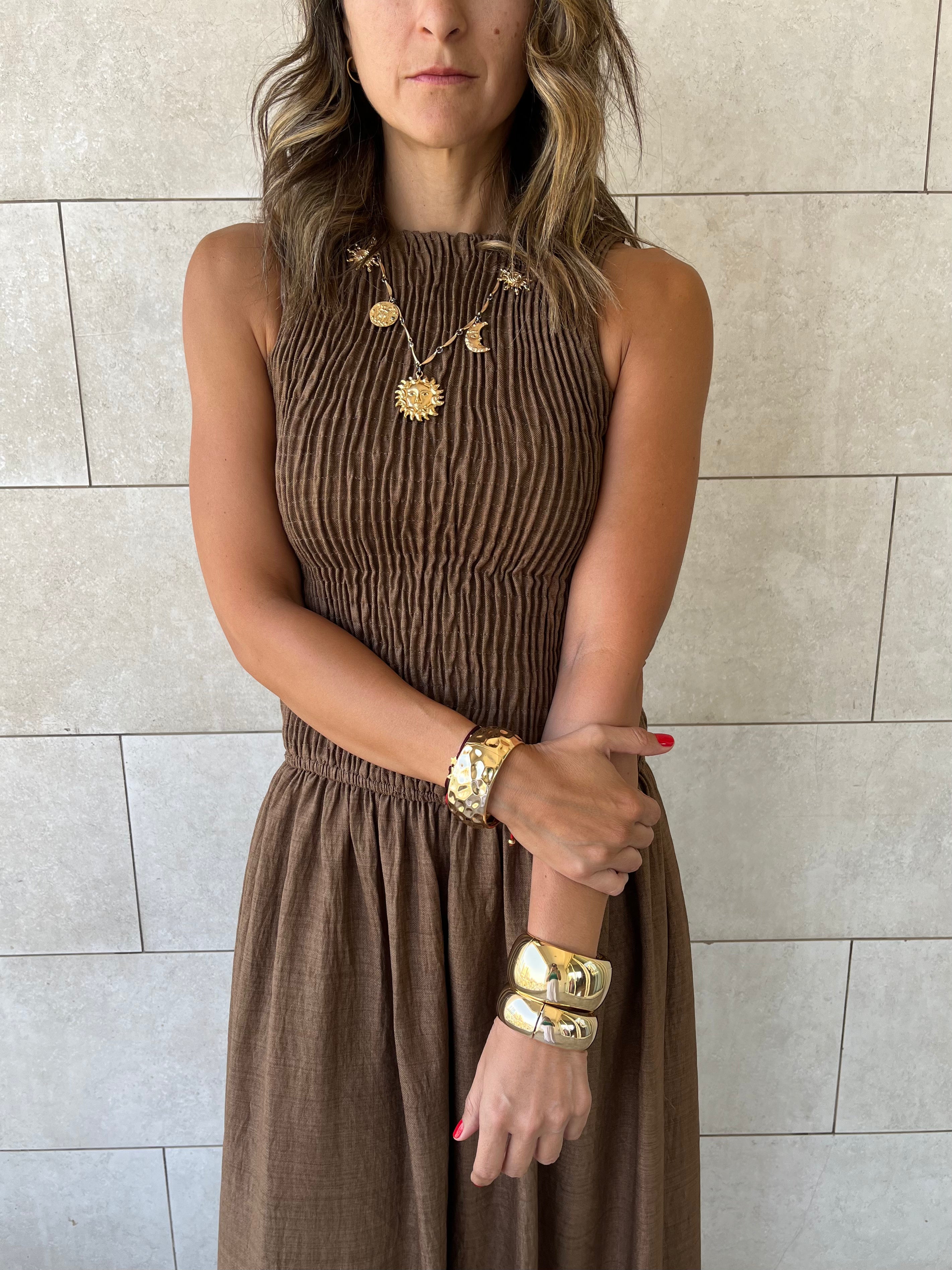 Rust Crinkle Sleeveless  Dress