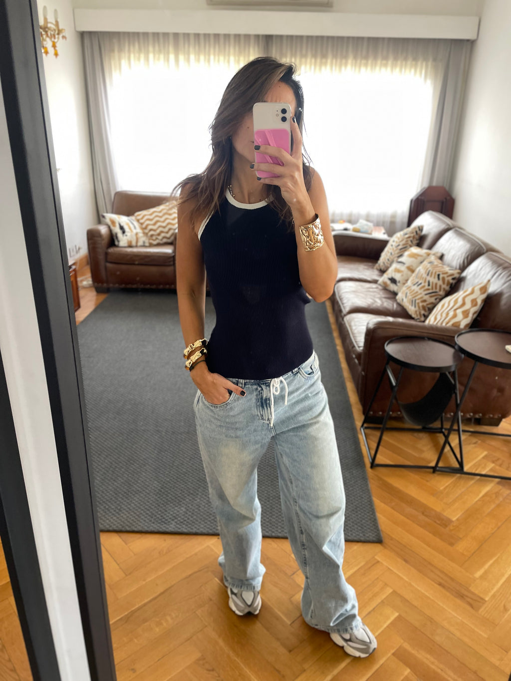 Navy 101 interknit Colorblock Top