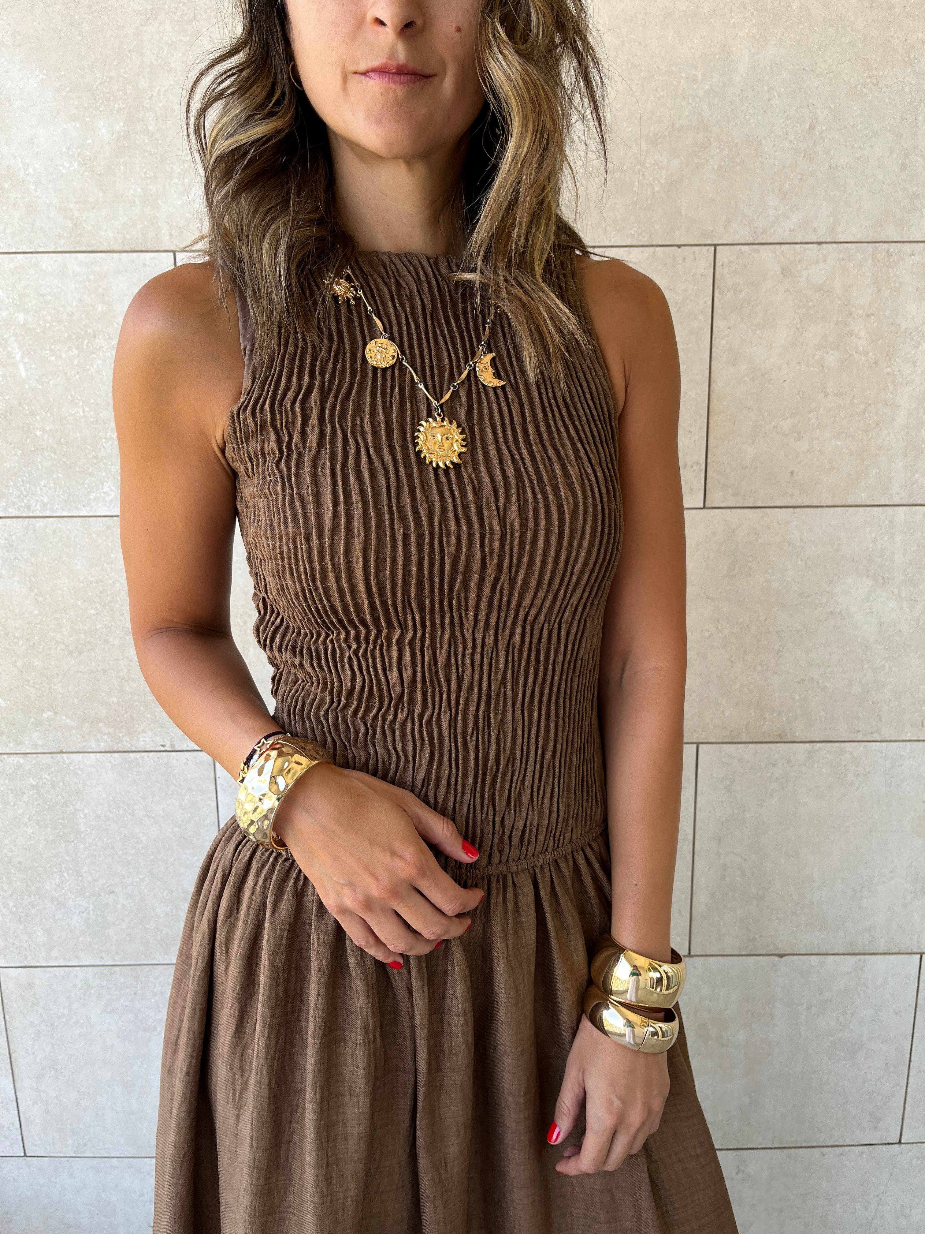 Rust Crinkle Sleeveless  Dress