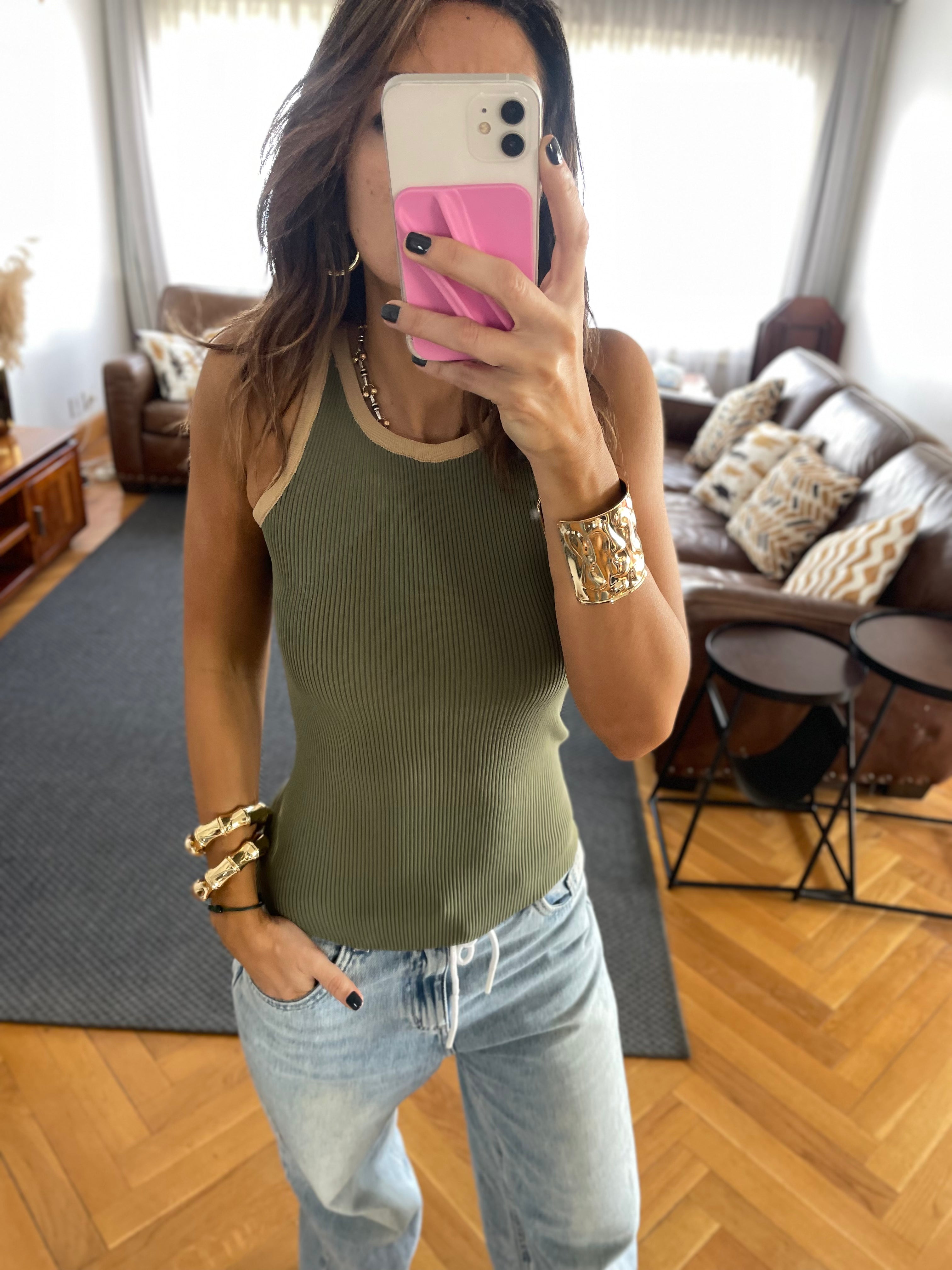 Olive 101 interknit Colorblock Top