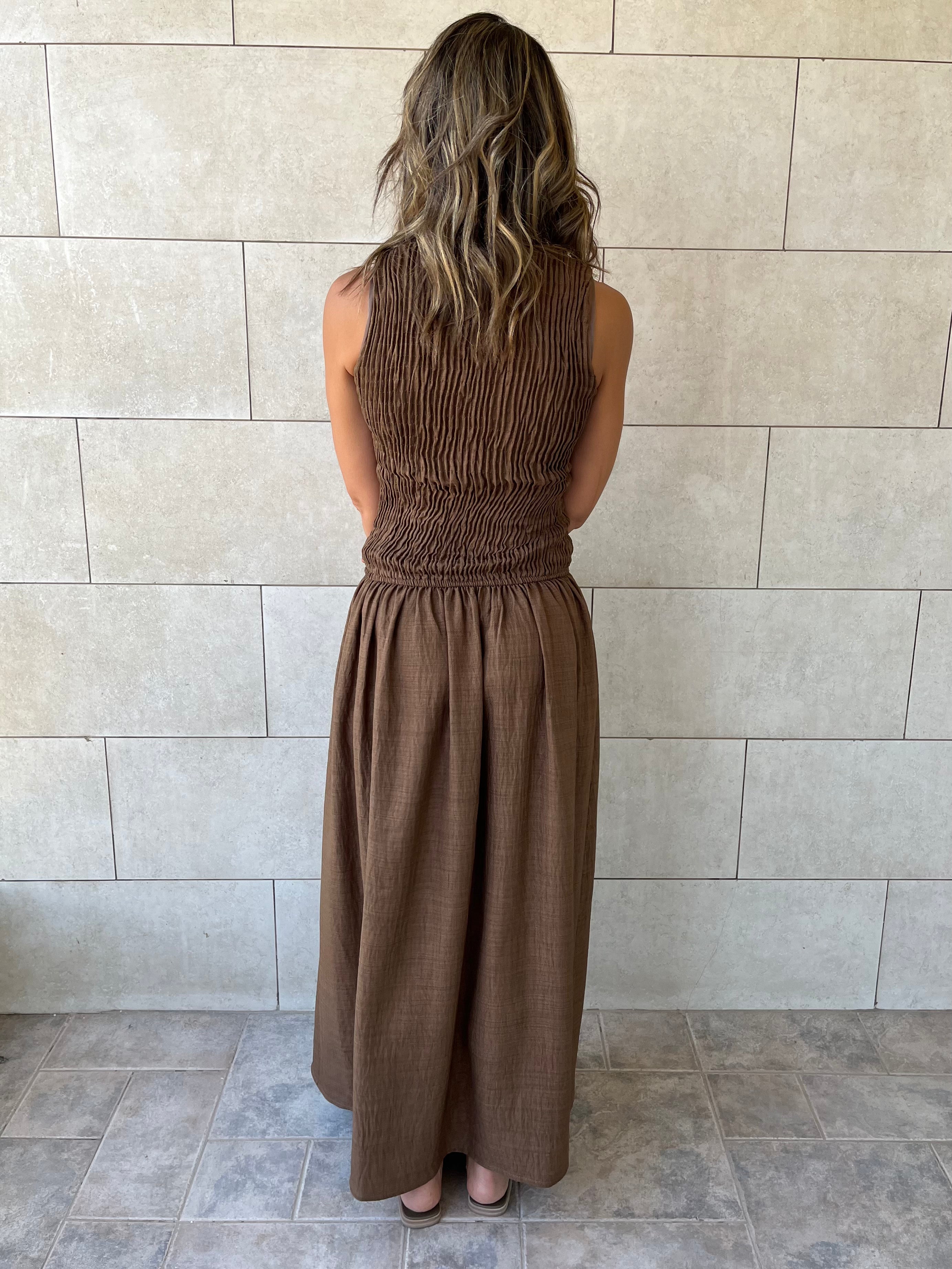 Rust Crinkle Sleeveless  Dress