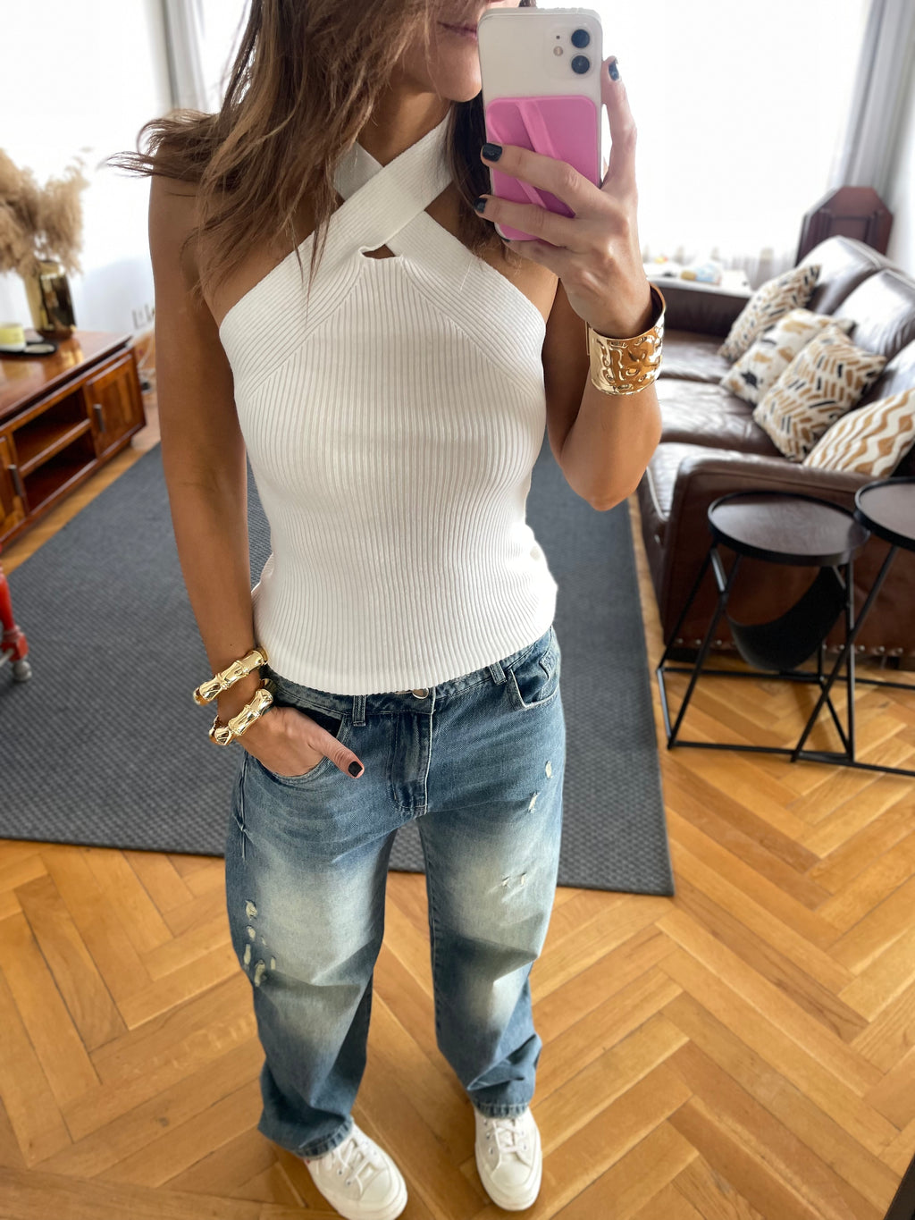 White Criss Cross Tank Top