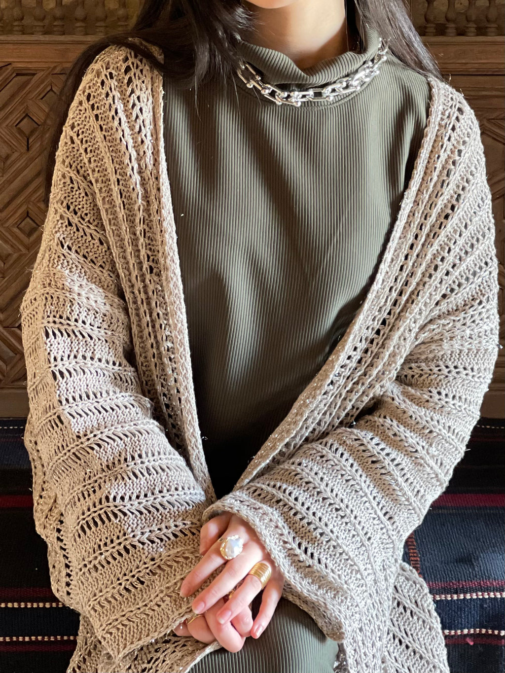 Beige Silver shimmery Kimono