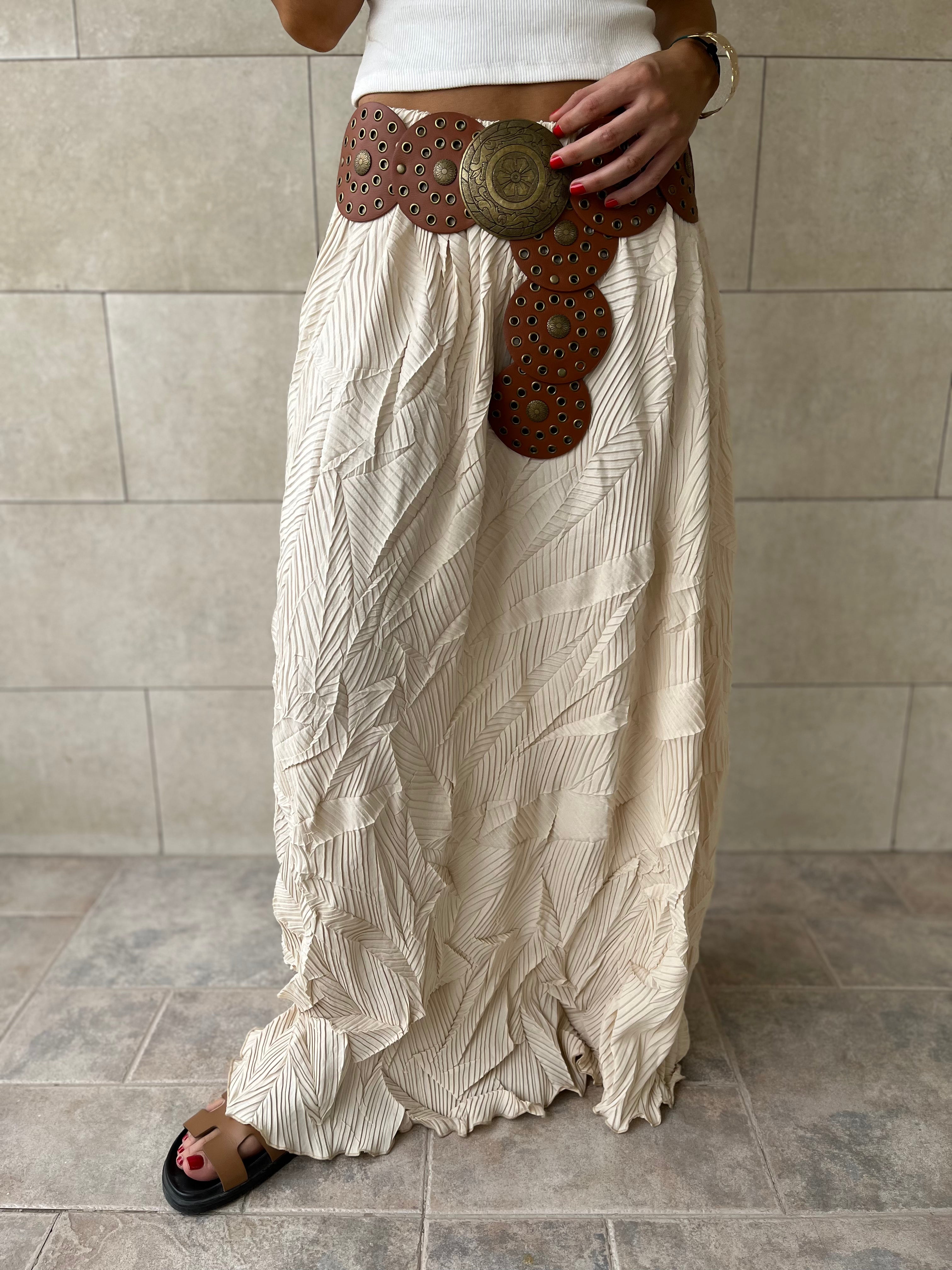 Beige Crinkled Bohemian Skirt