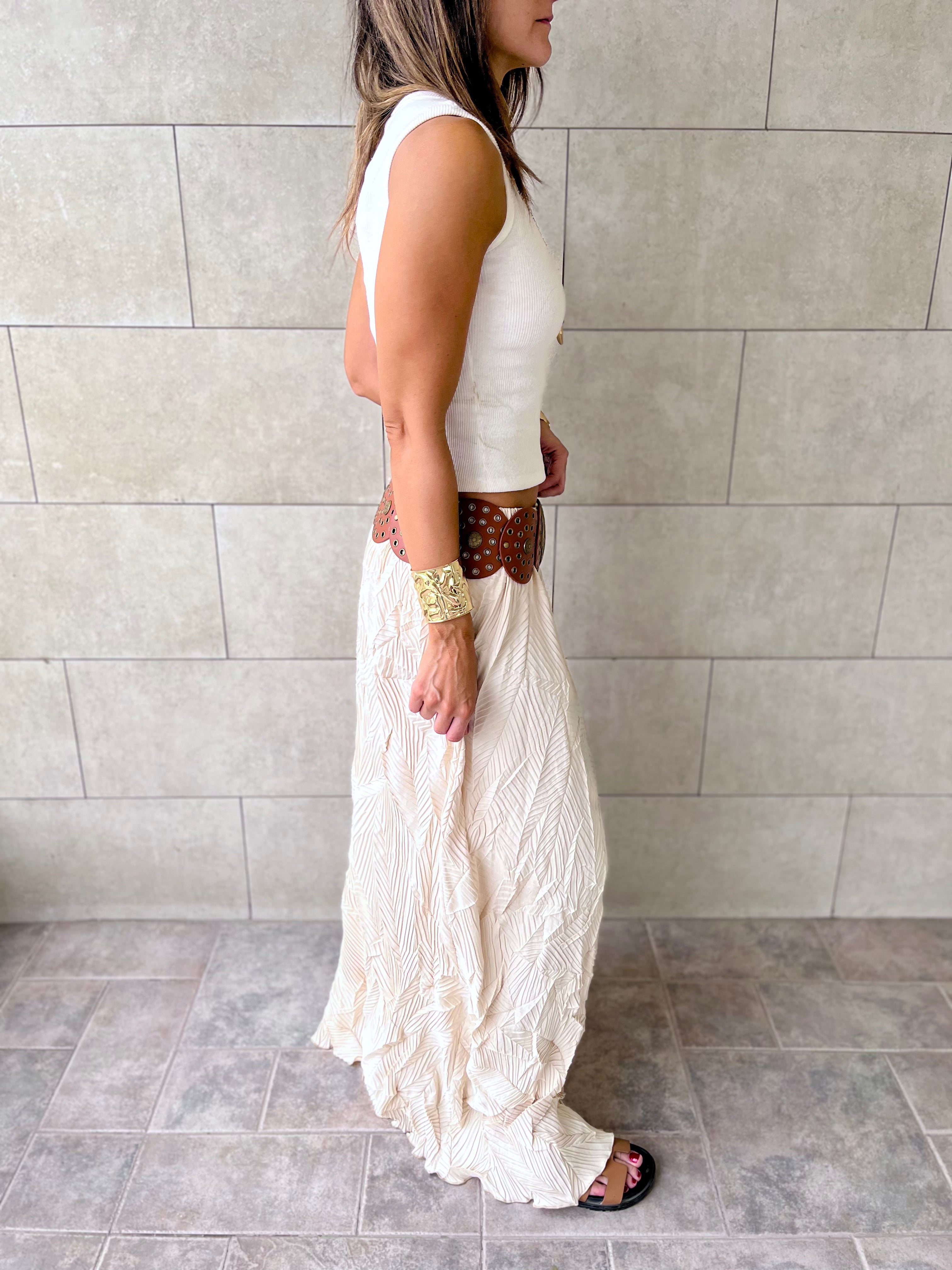 Beige Crinkled Bohemian Skirt