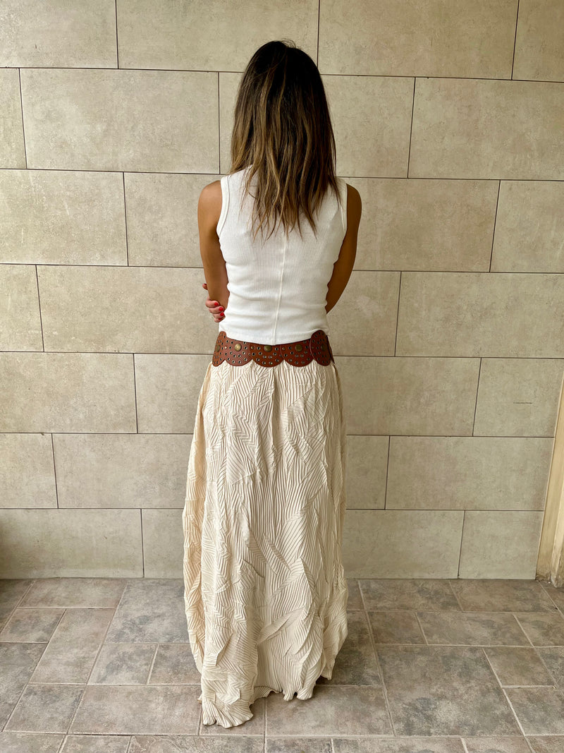 Beige Crinkled Bohemian Skirt