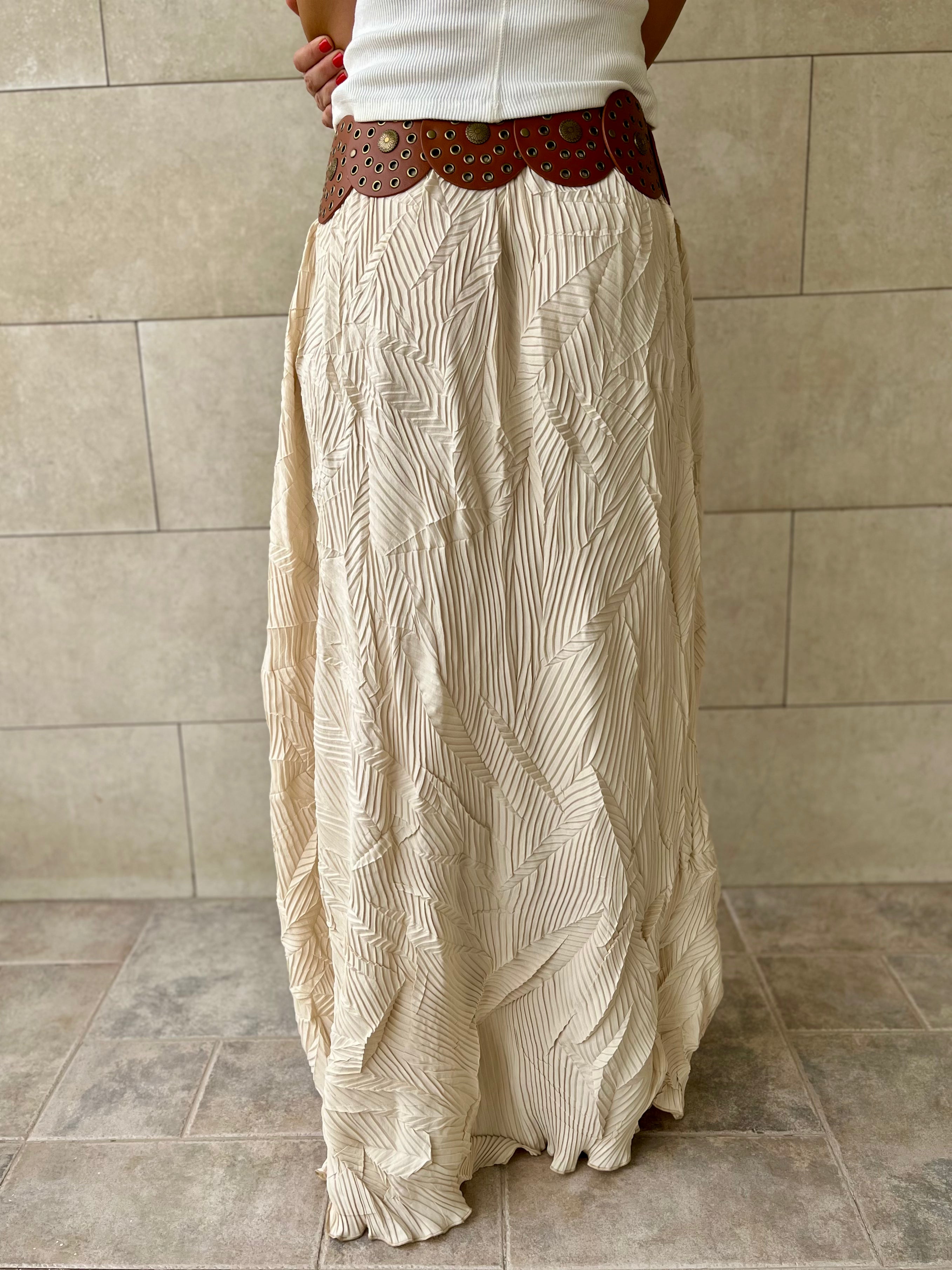 Beige Crinkled Bohemian Skirt