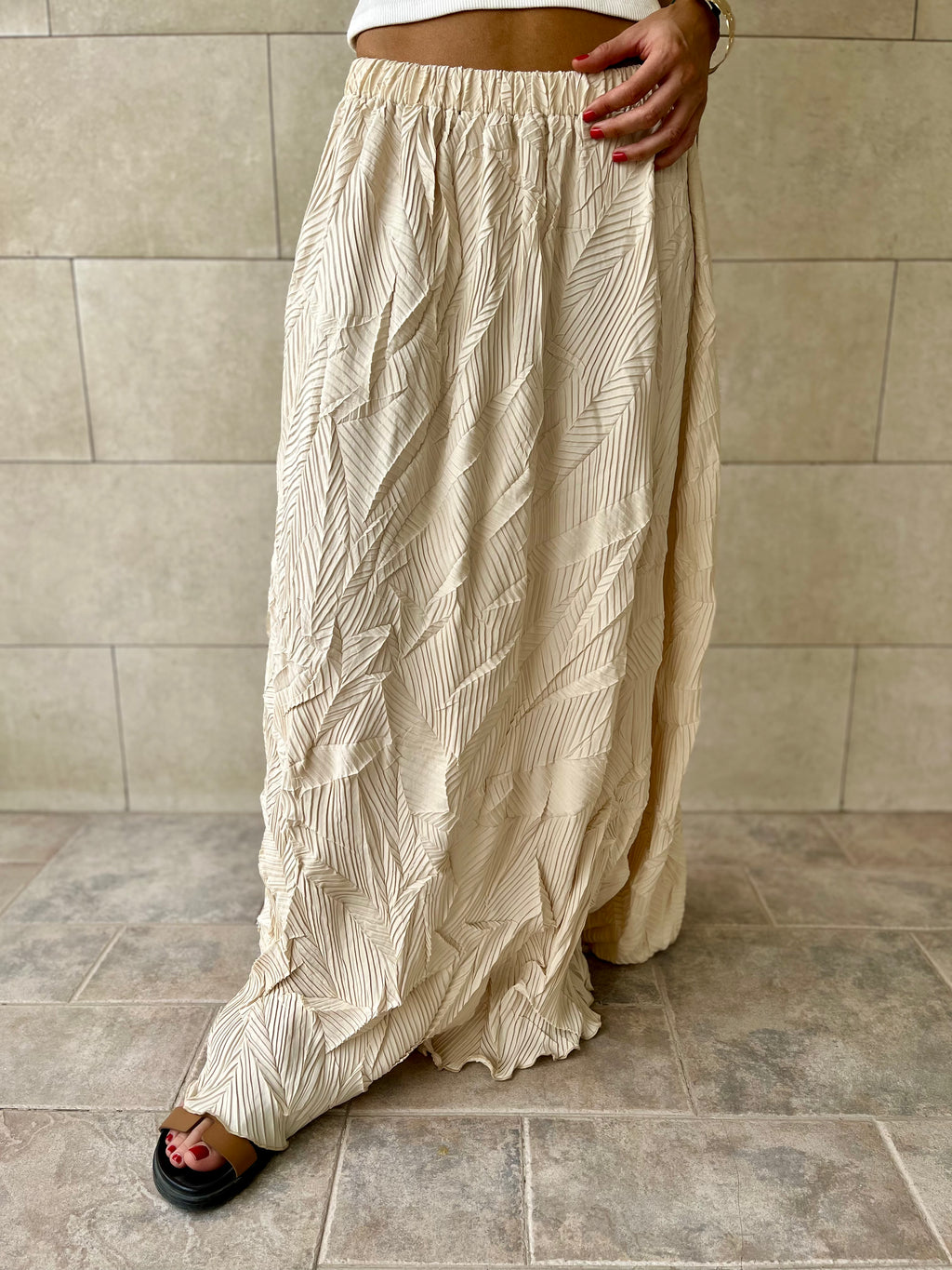 Beige Crinkled Bohemian Skirt