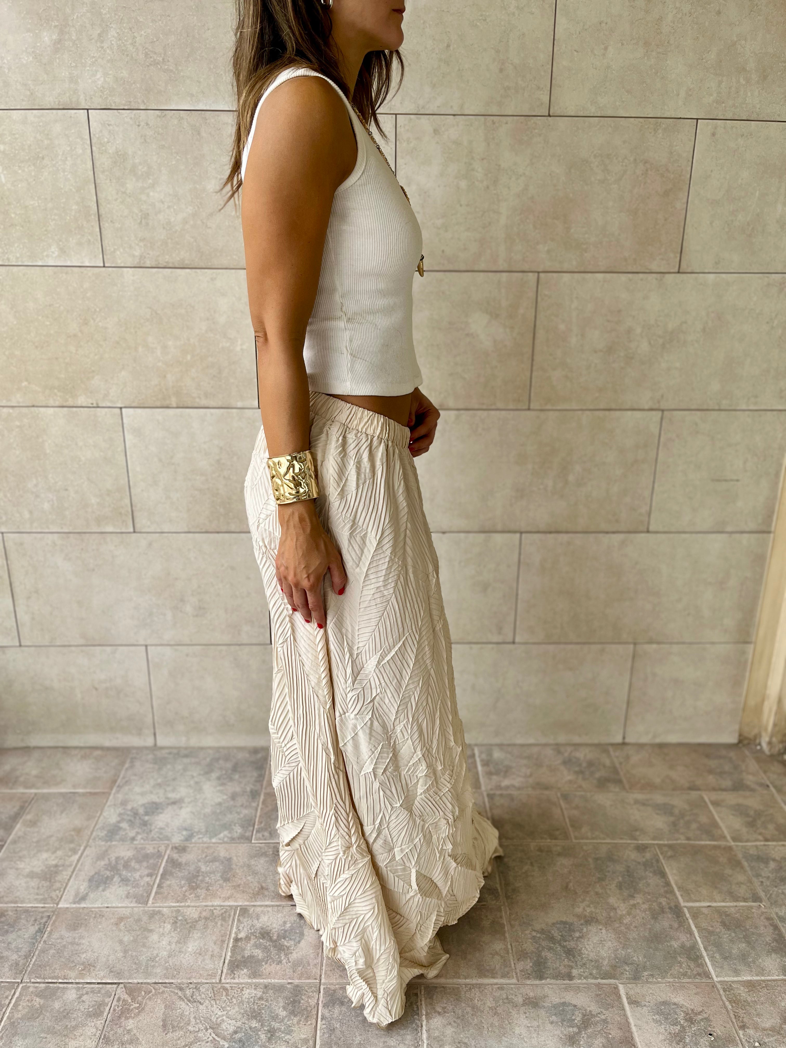 Beige Crinkled Bohemian Skirt