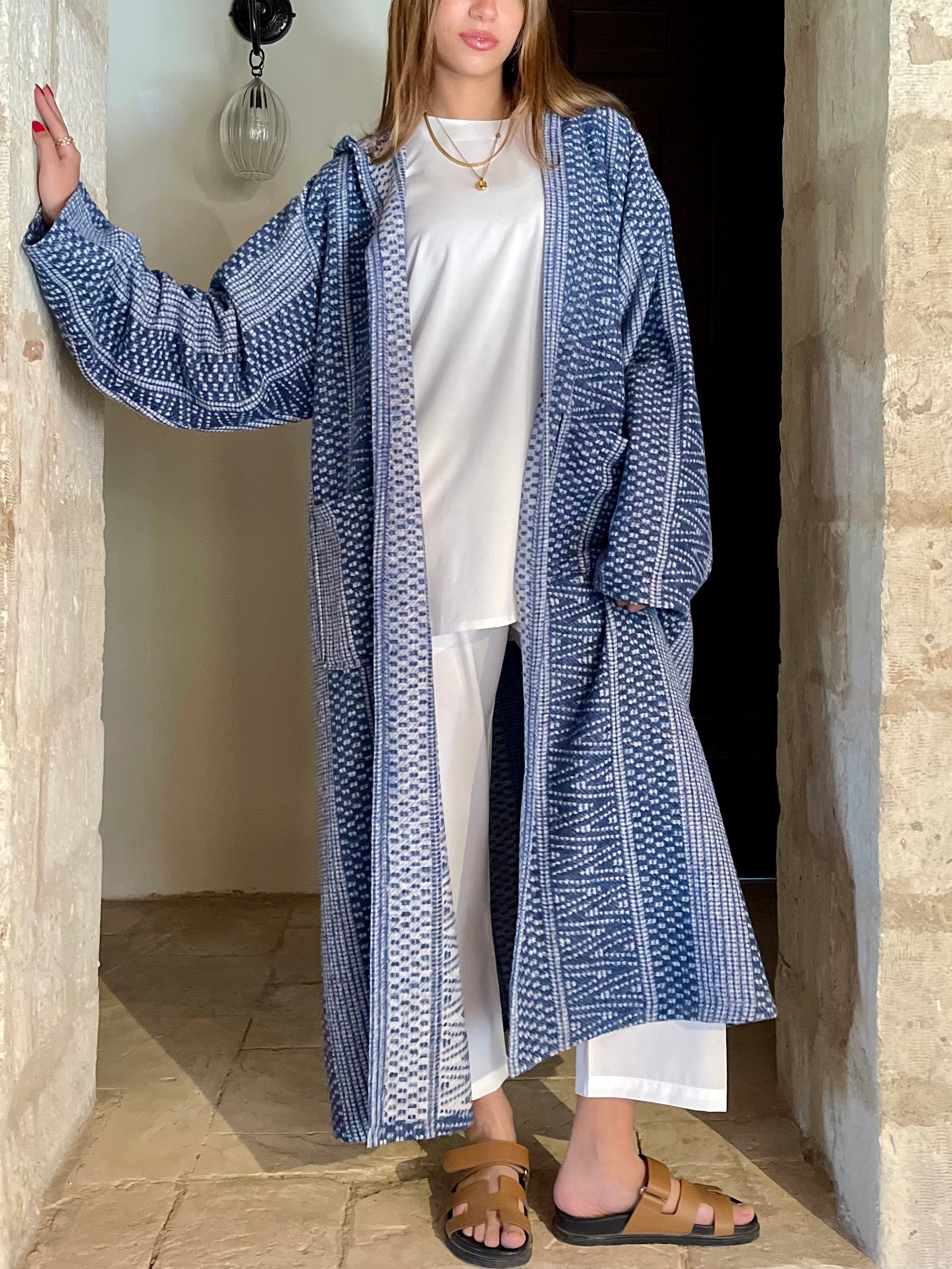 Blue Nomadic Printed Hooded Cardigan