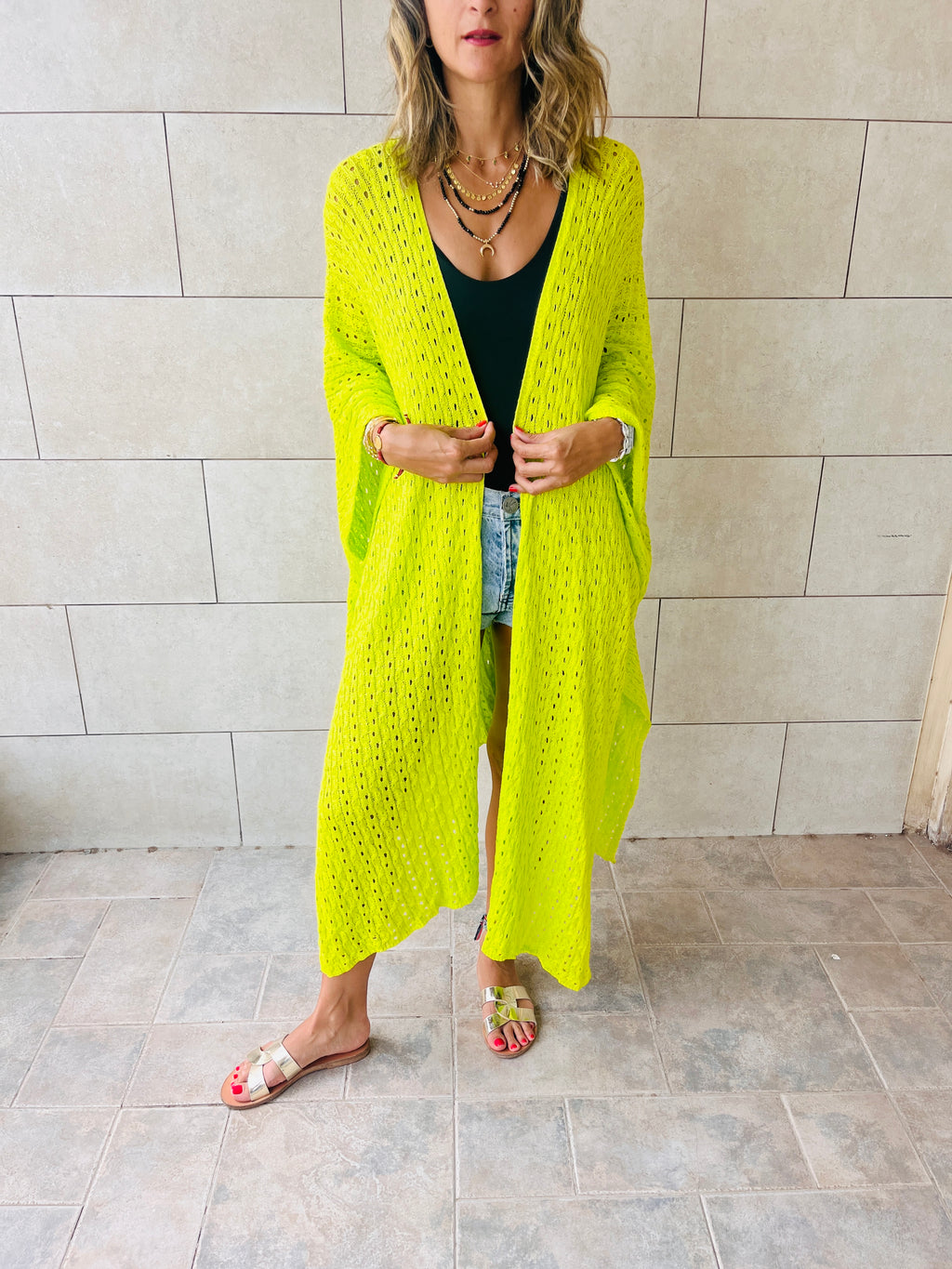 Lime Back Detailed Crochet Coverup
