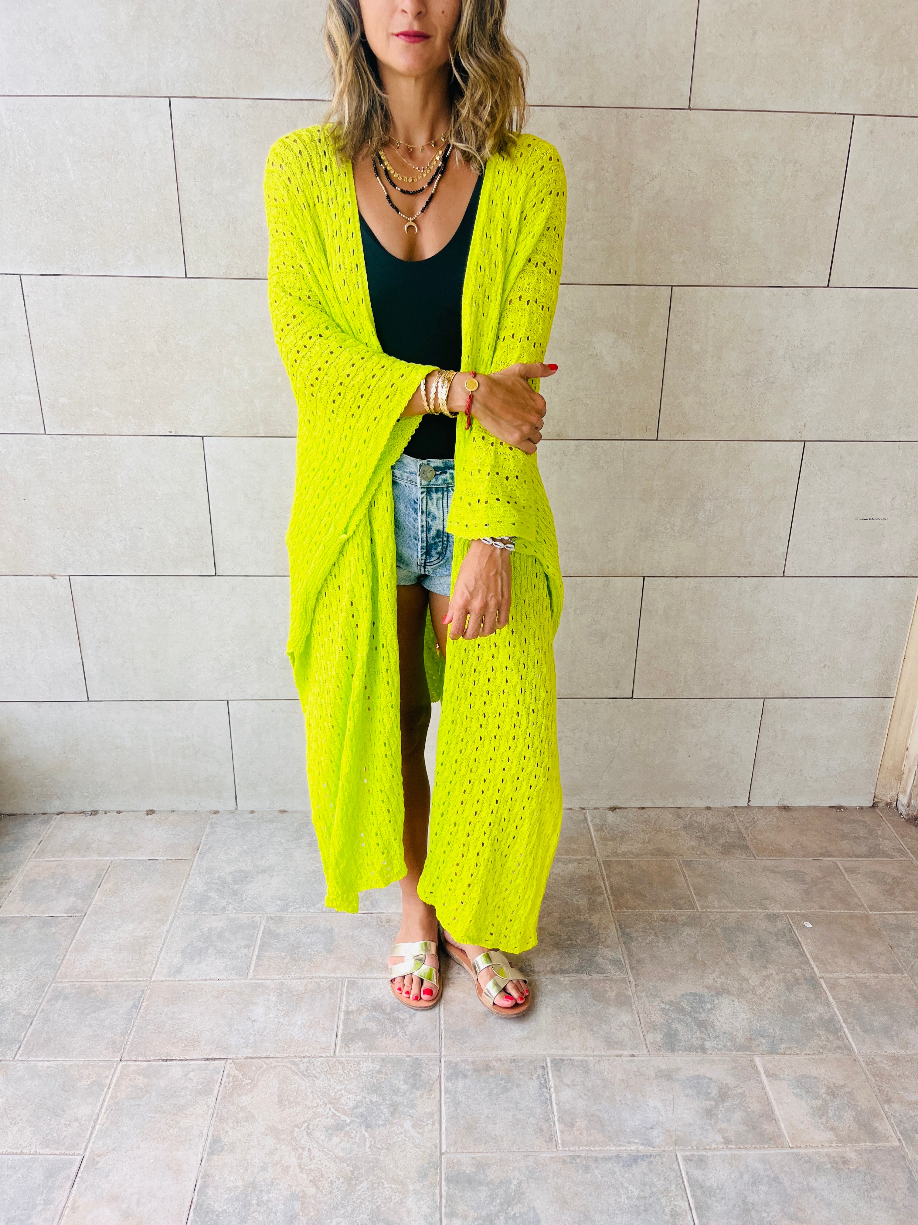Lime Back Detailed Crochet Coverup