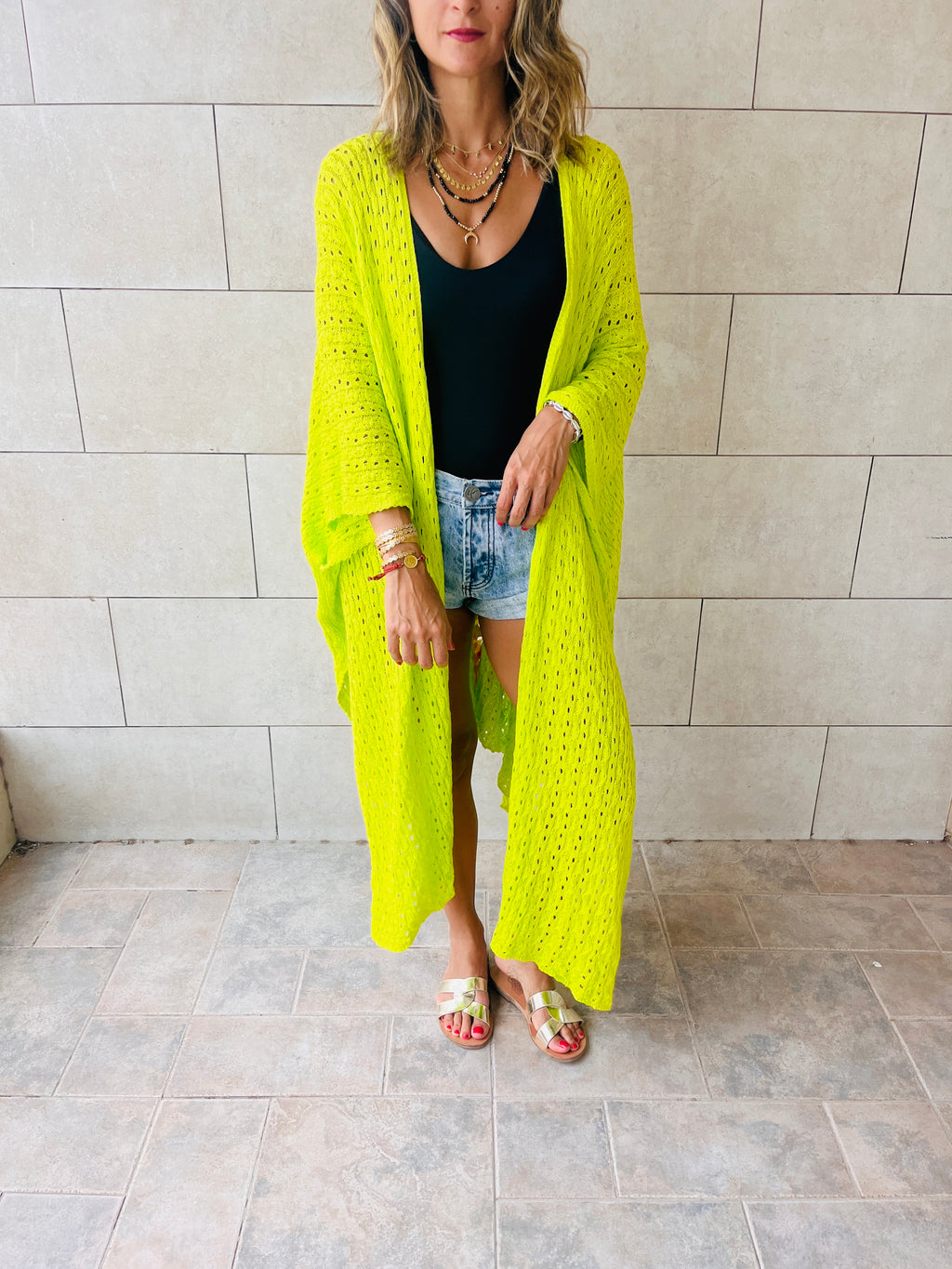 Lime Back Detailed Crochet Coverup