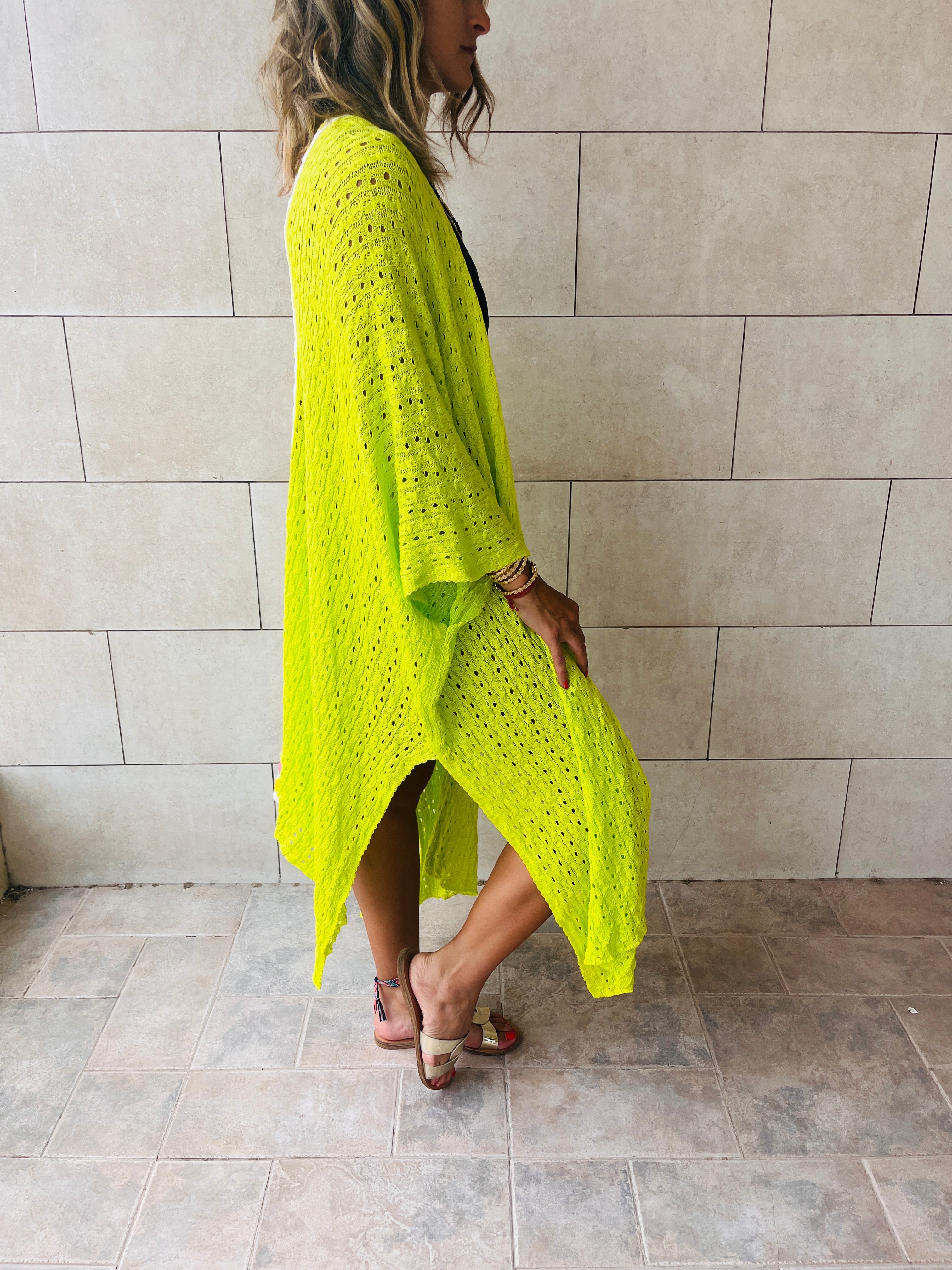 Lime Back Detailed Crochet Coverup