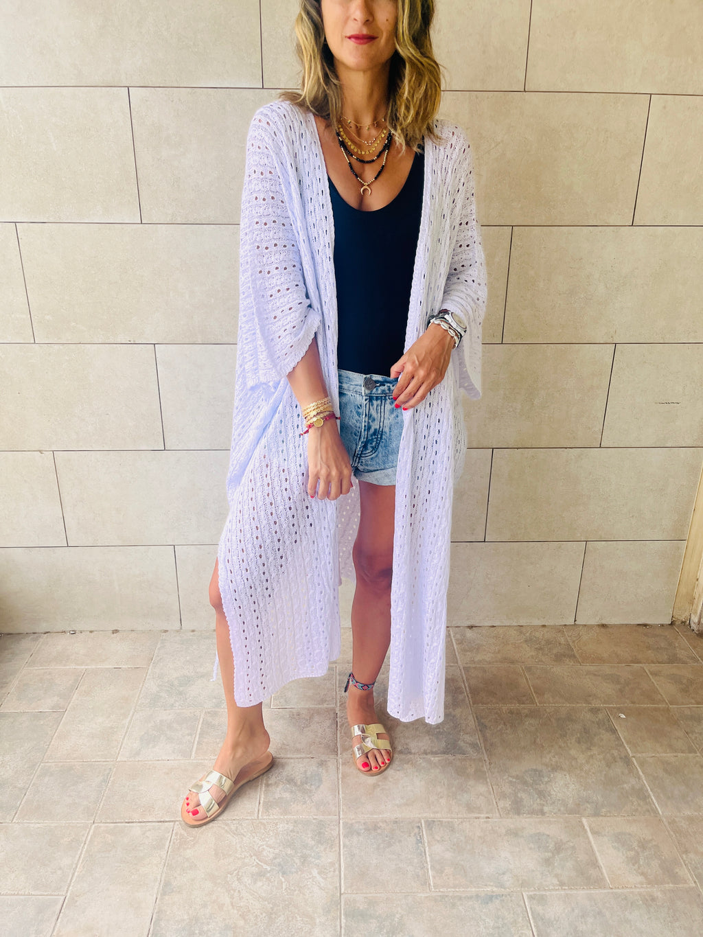 White Back Detailed Crochet Coverup