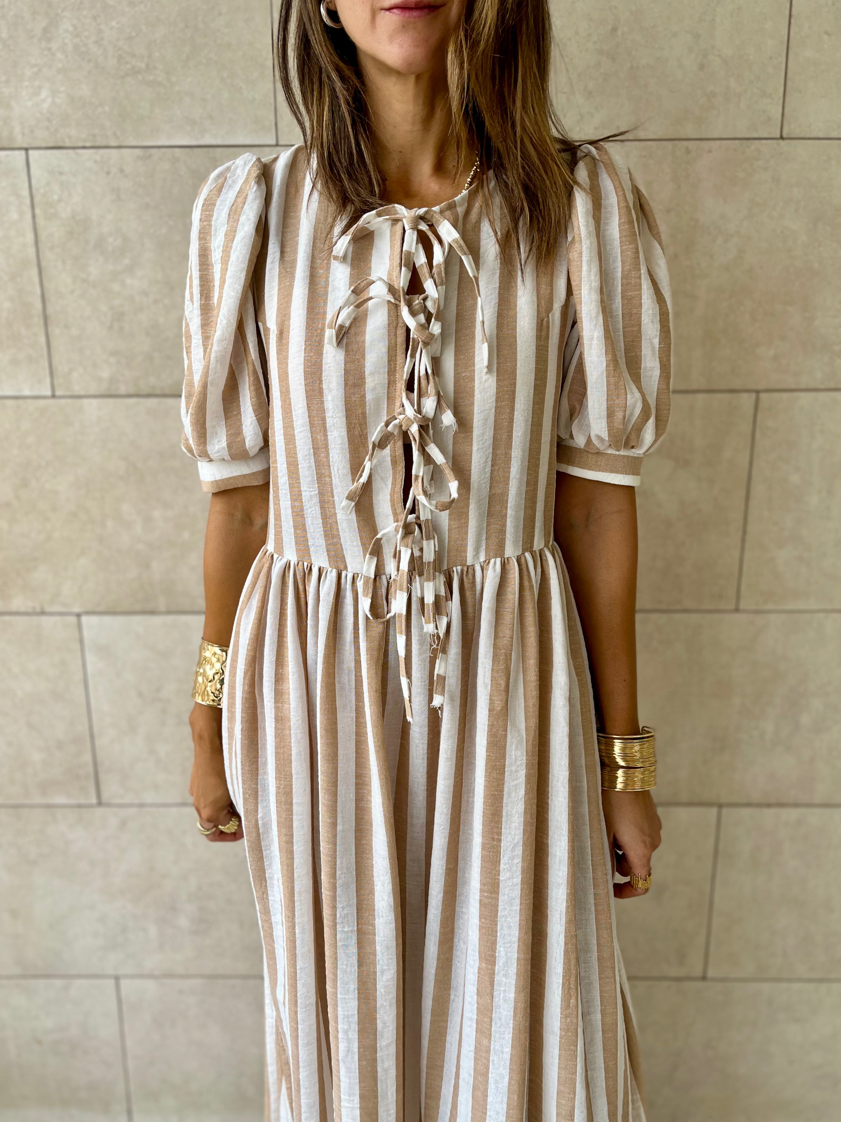 Cafe Cottage Core Front Tie Dress