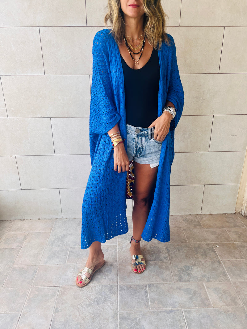 Blue Back Detailed Crochet Coverup