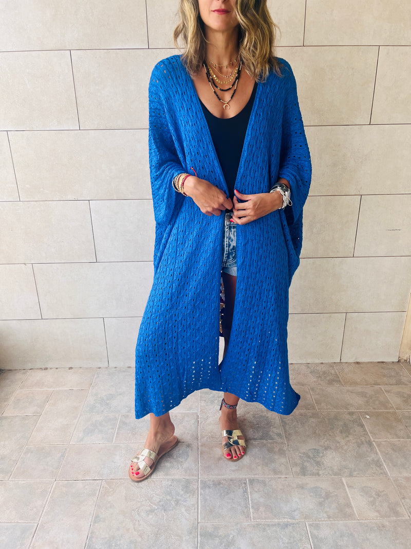 Blue Back Detailed Crochet Coverup