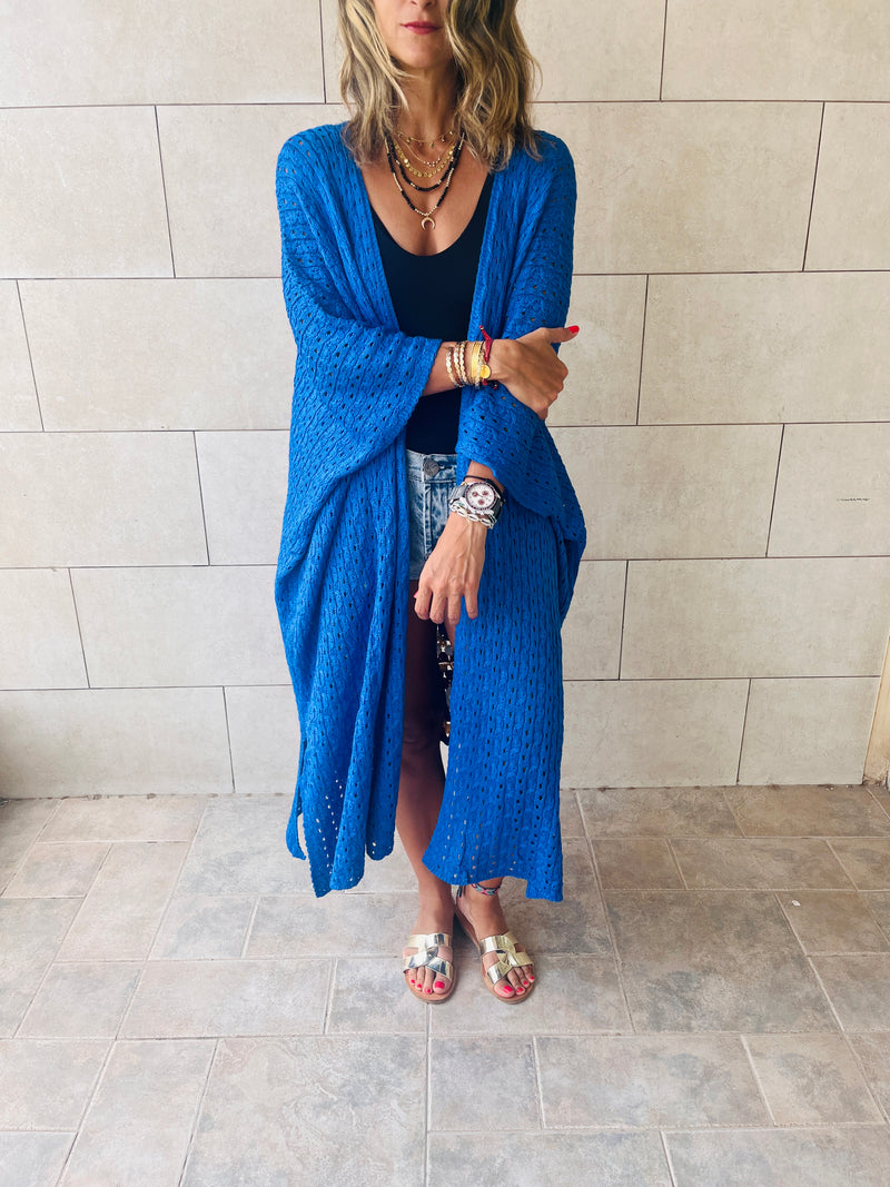 Blue Back Detailed Crochet Coverup