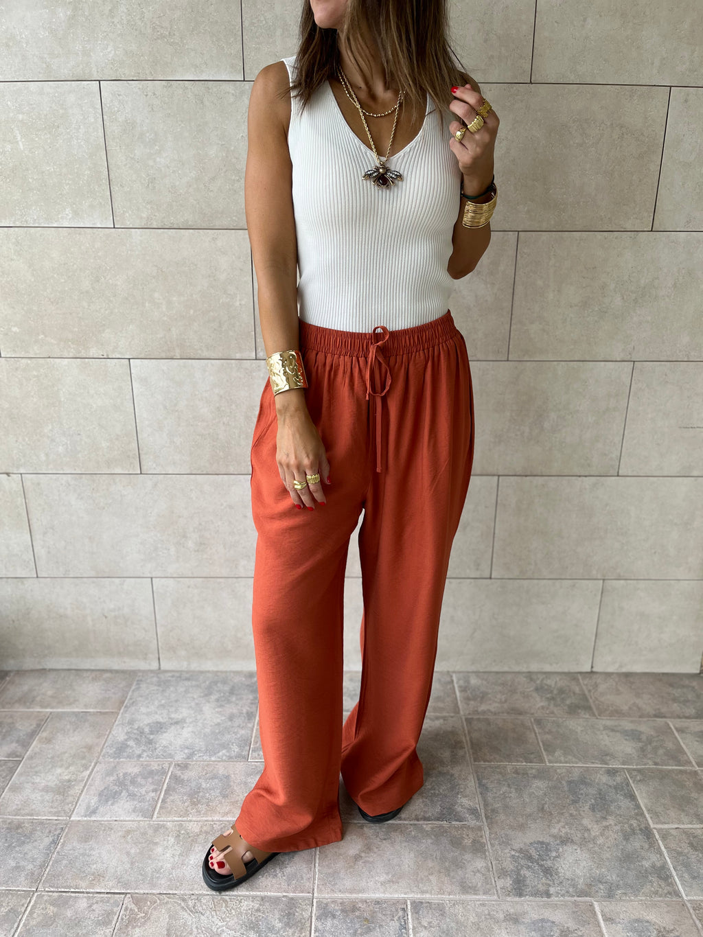 Rust Essential Linen Pants