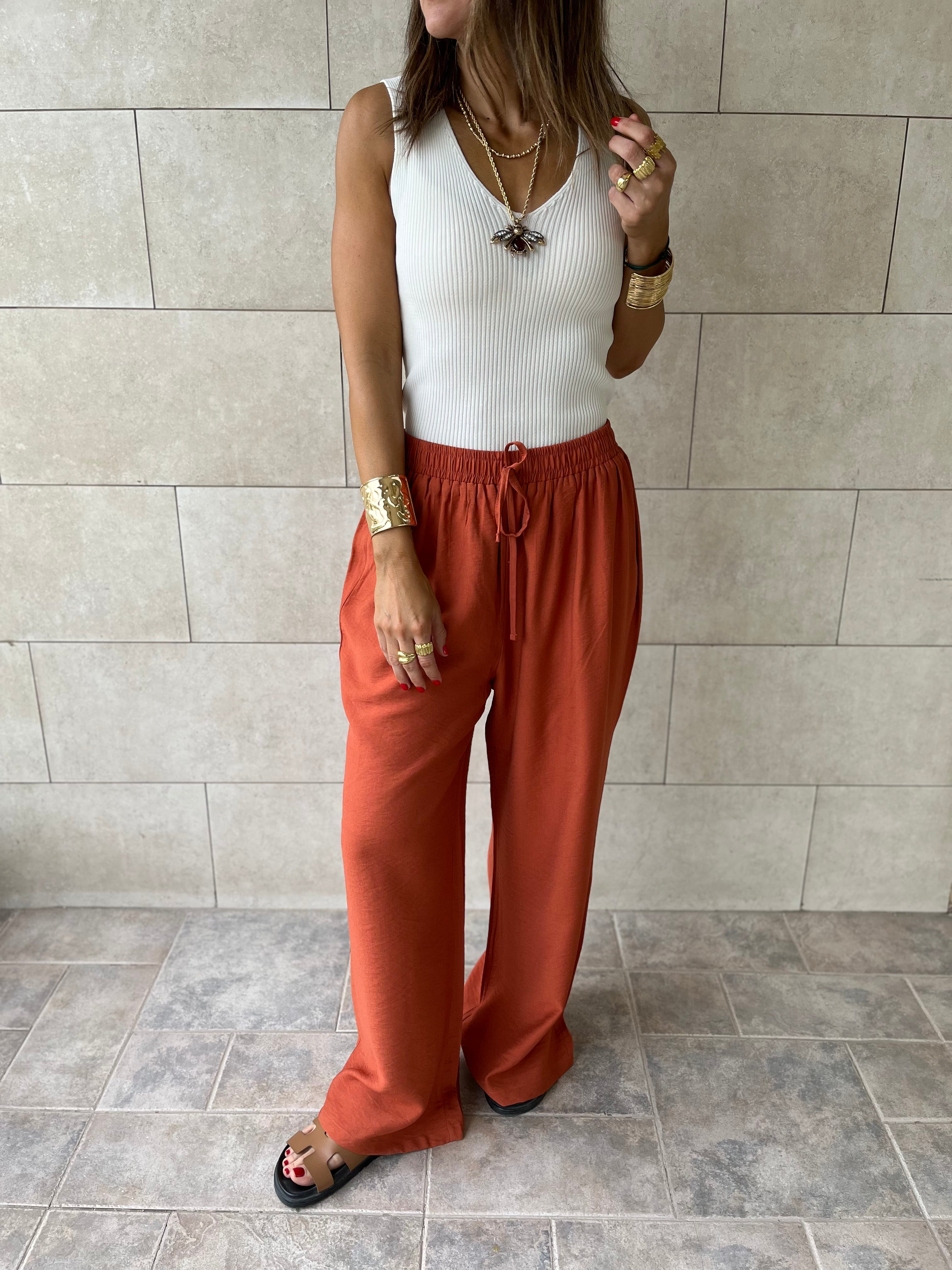 Rust Essential Linen Pants