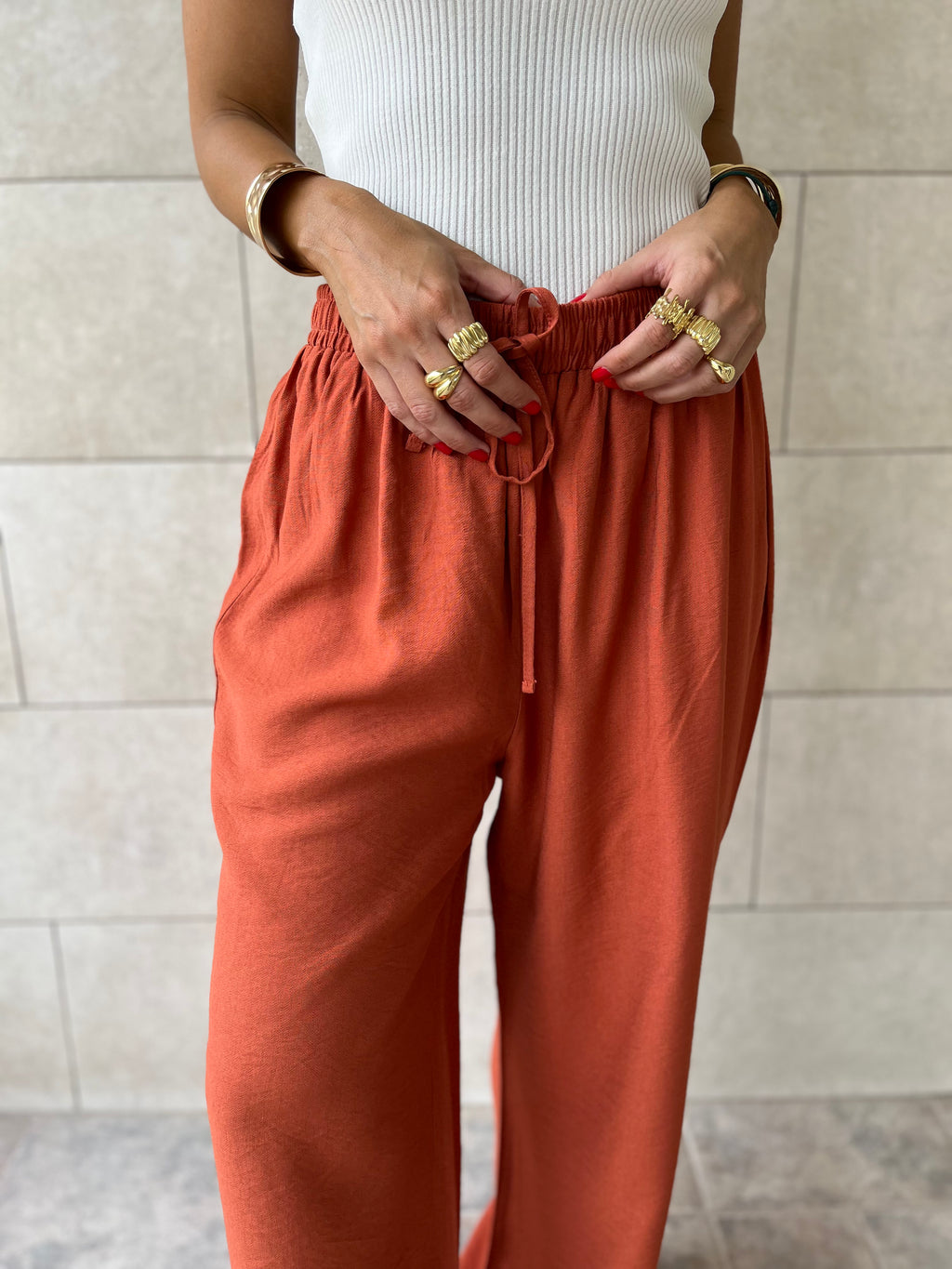 Rust Essential Linen Pants