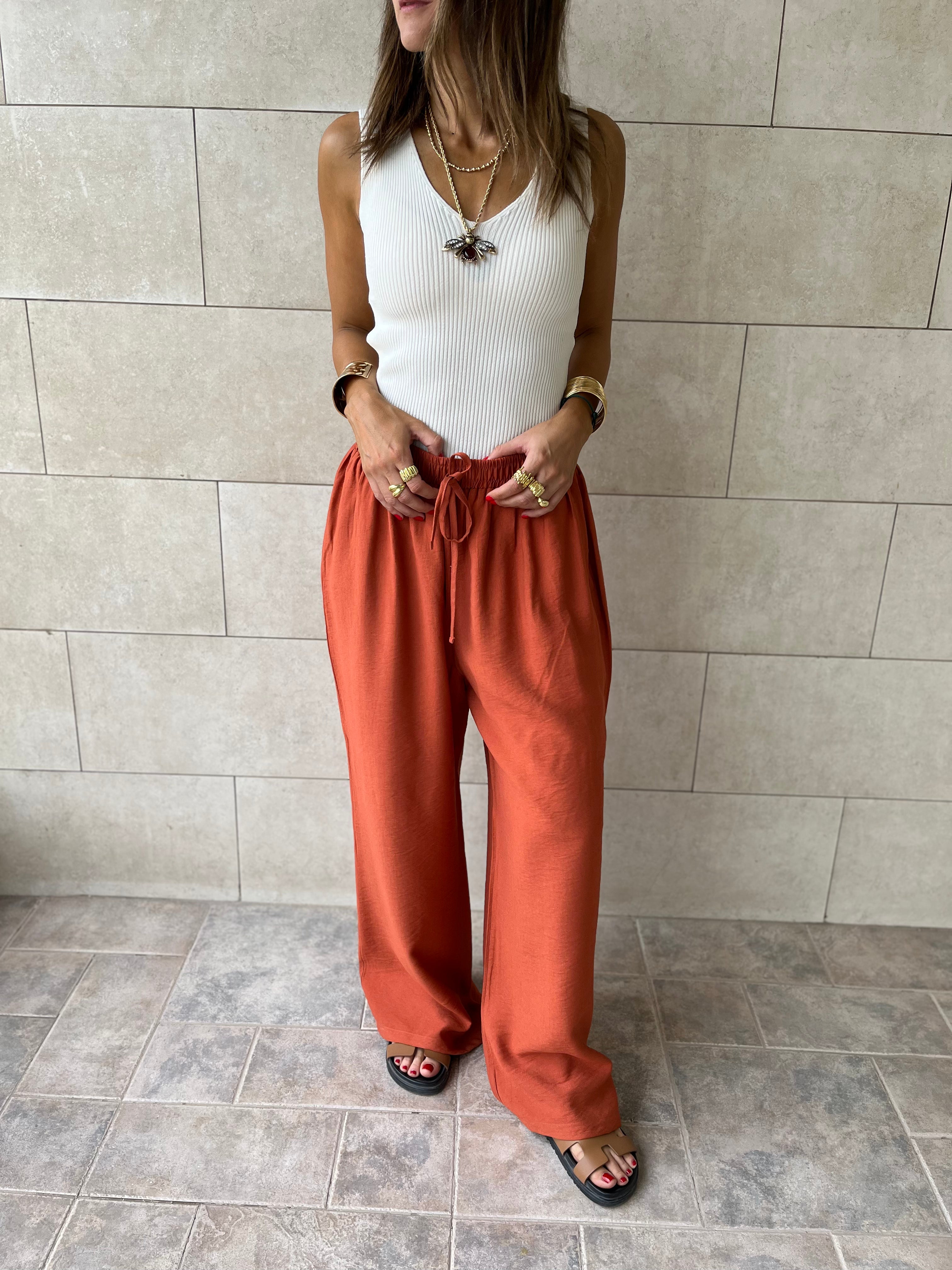 Rust Essential Linen Pants