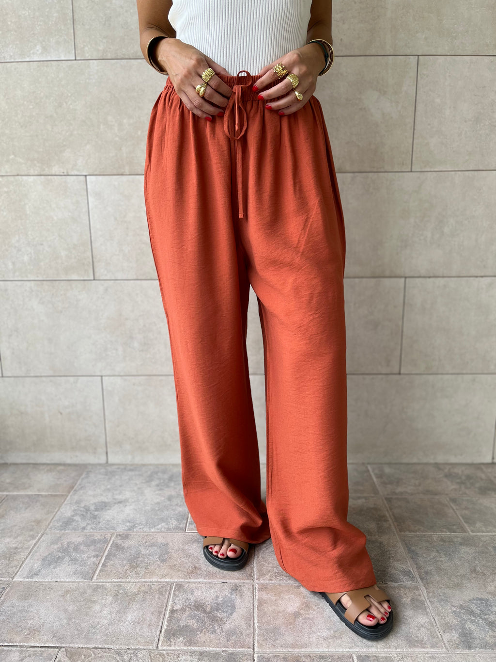 Rust Essential Linen Pants