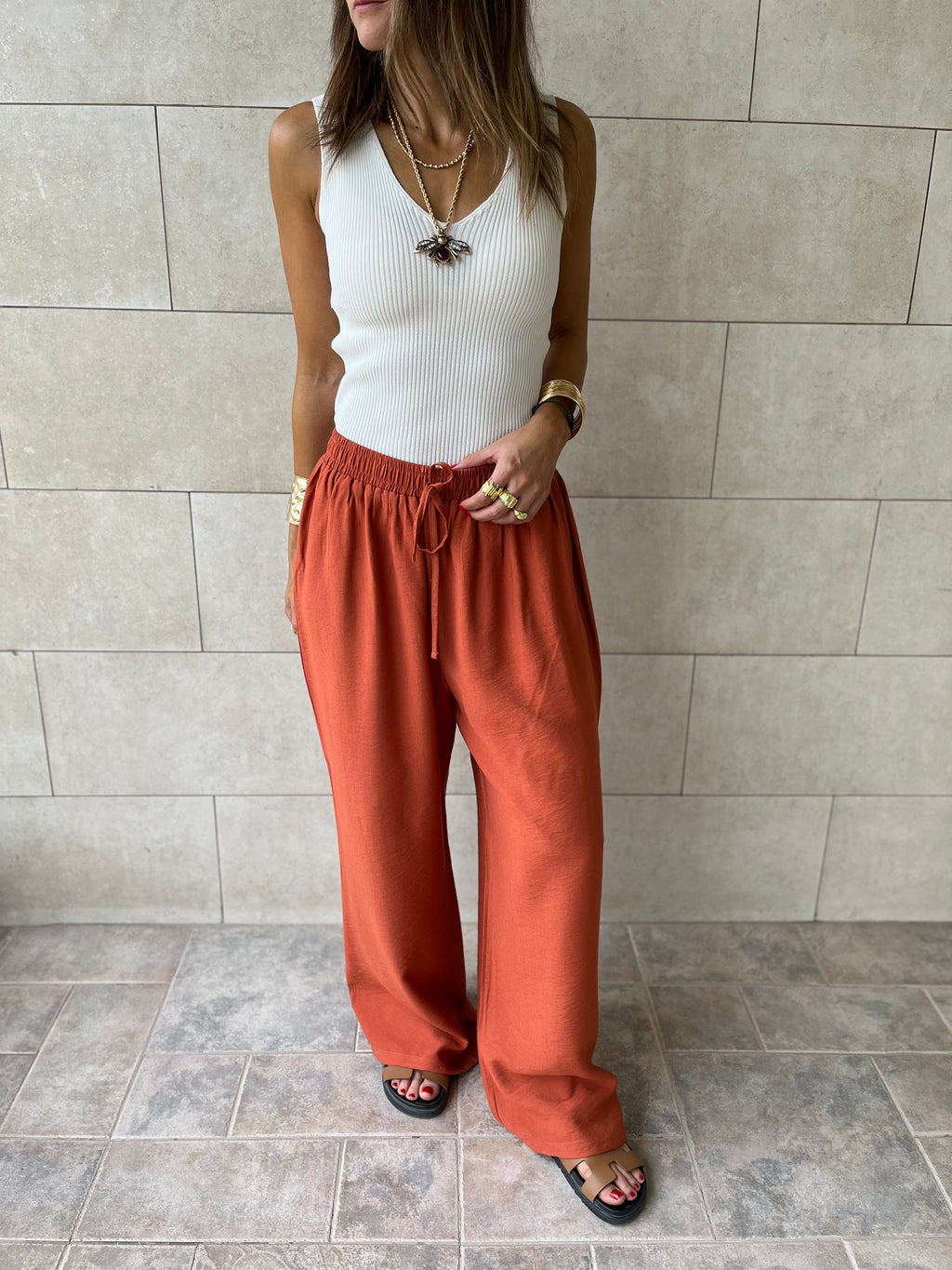 Rust Essential Linen Pants