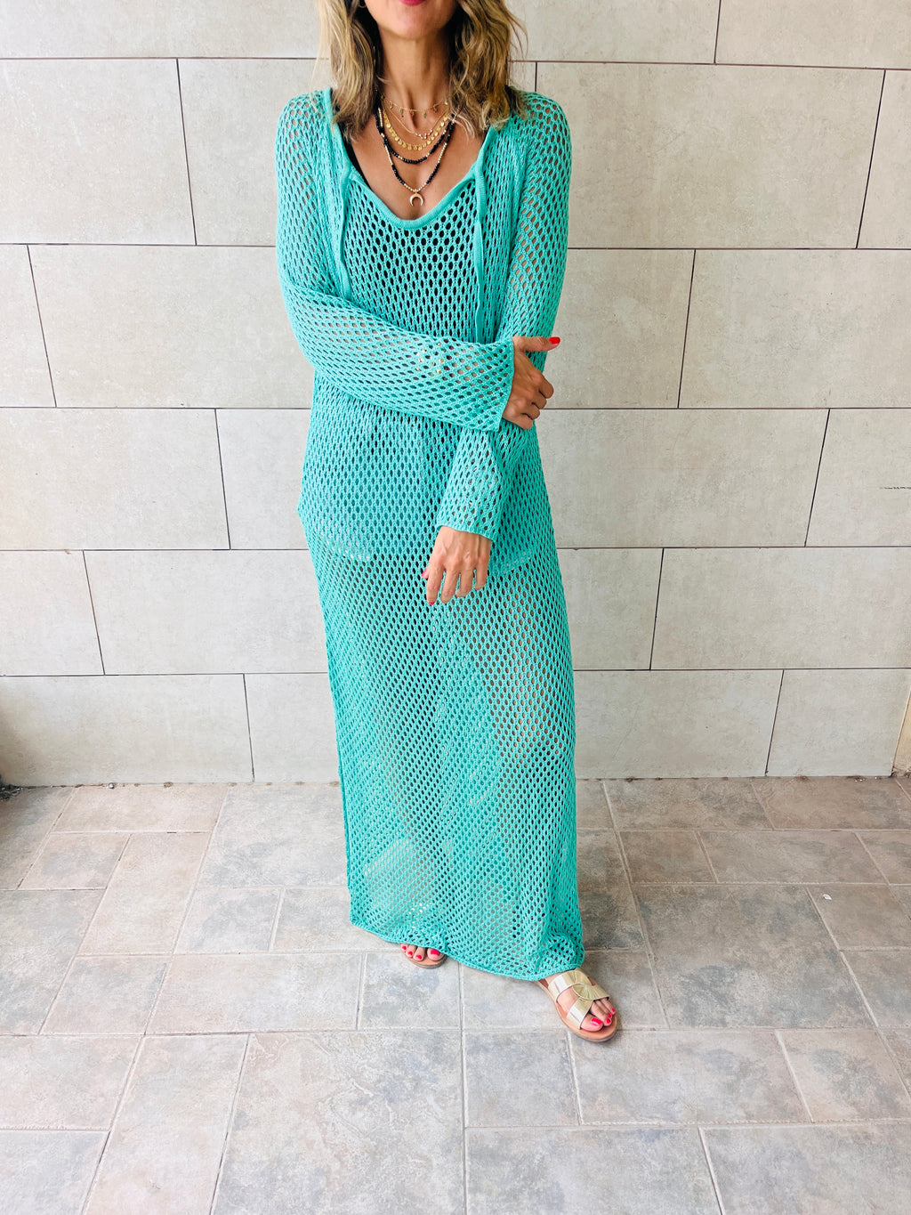 Mint Covered in Crochet Longline Dress