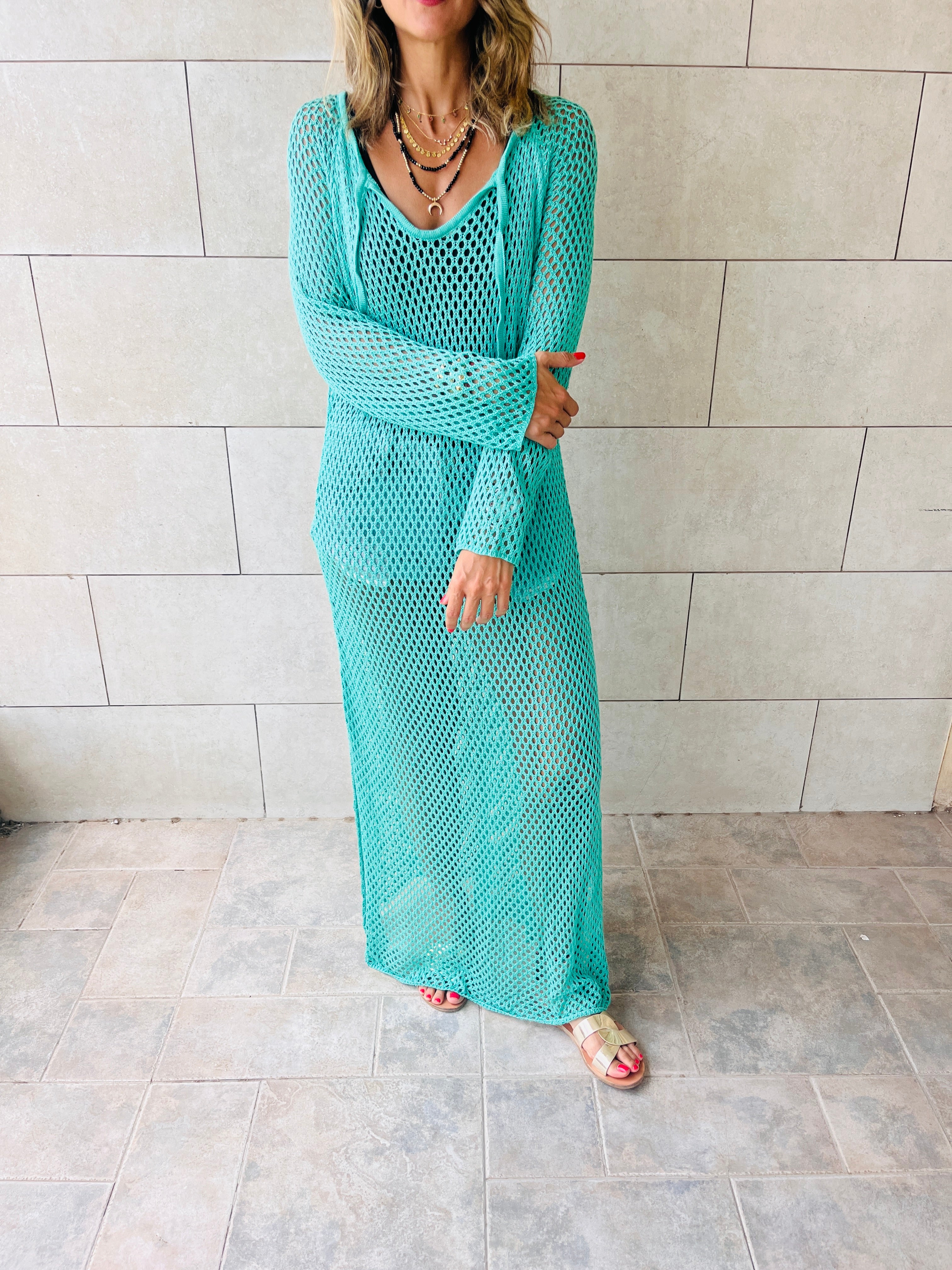 Mint Covered in Crochet Longline Dress