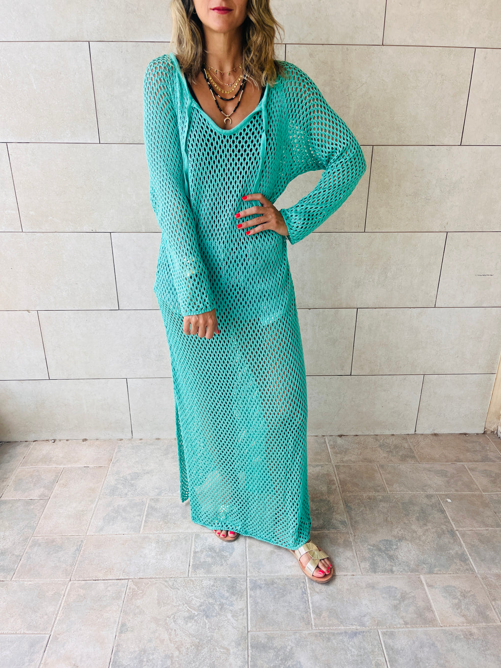 Mint Covered in Crochet Longline Dress