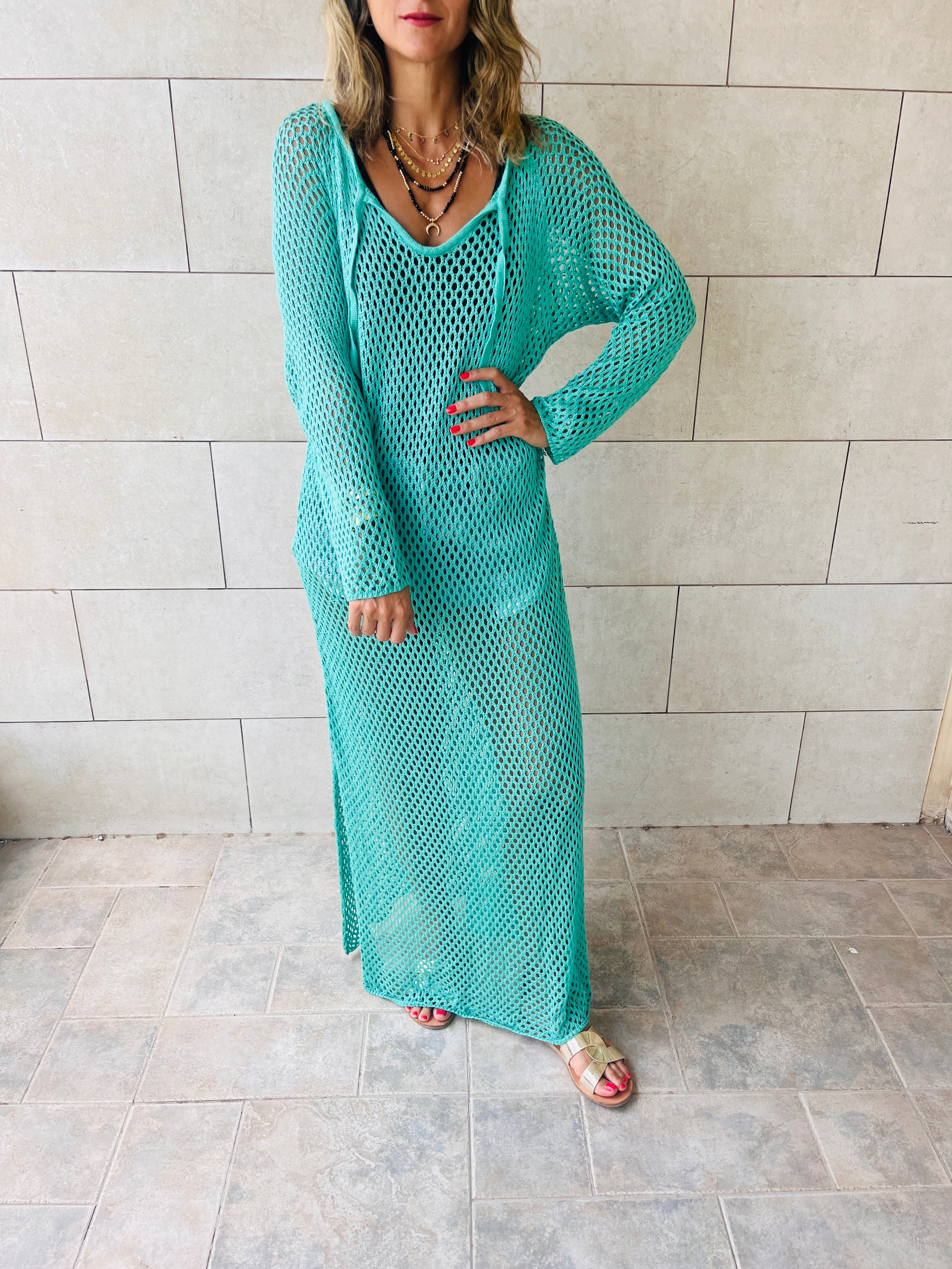 Mint Covered in Crochet Longline Dress